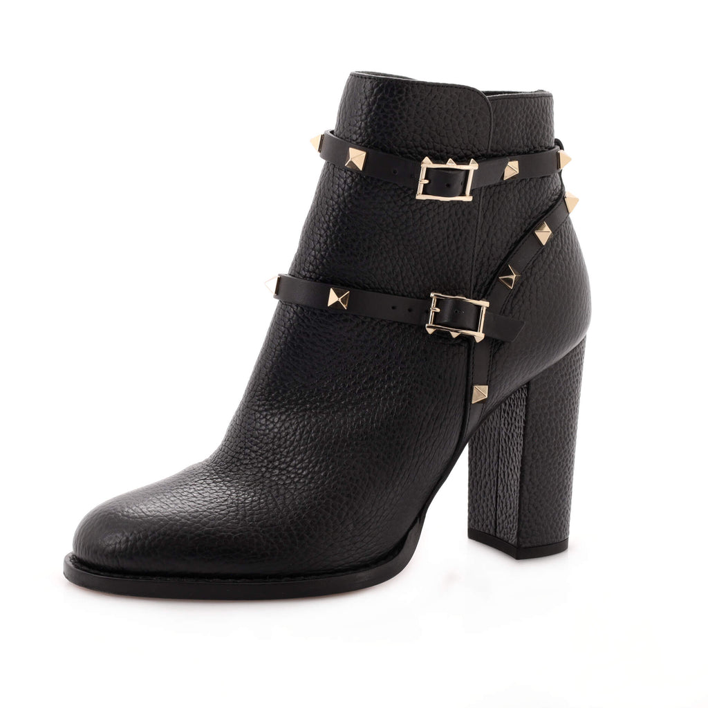 Valentino Garavani Women's Buckle Block Heel Ankle Boots Leather Black 2066711