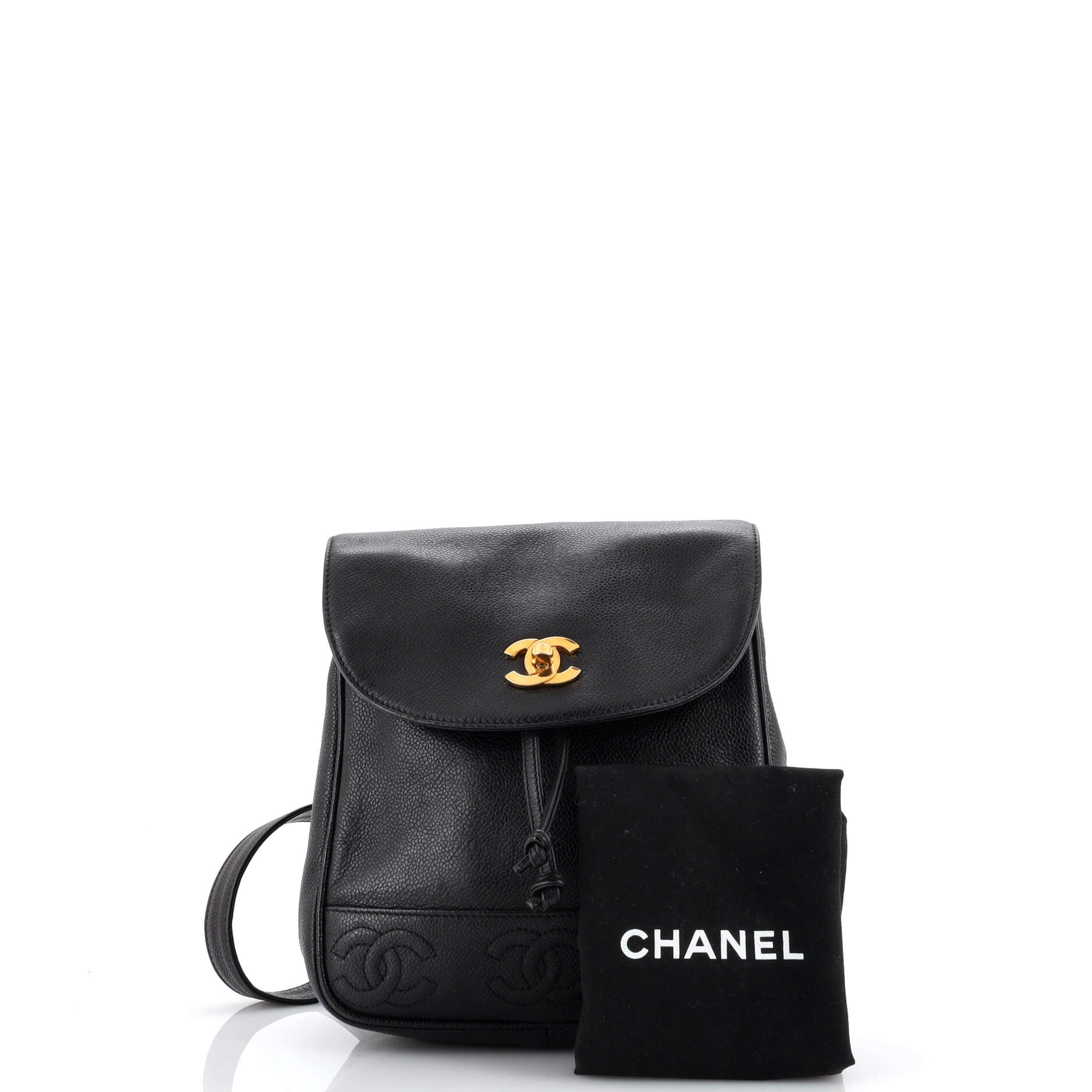 Chanel Vintage Caviar Stitched CC Small Shoulder Bag Black