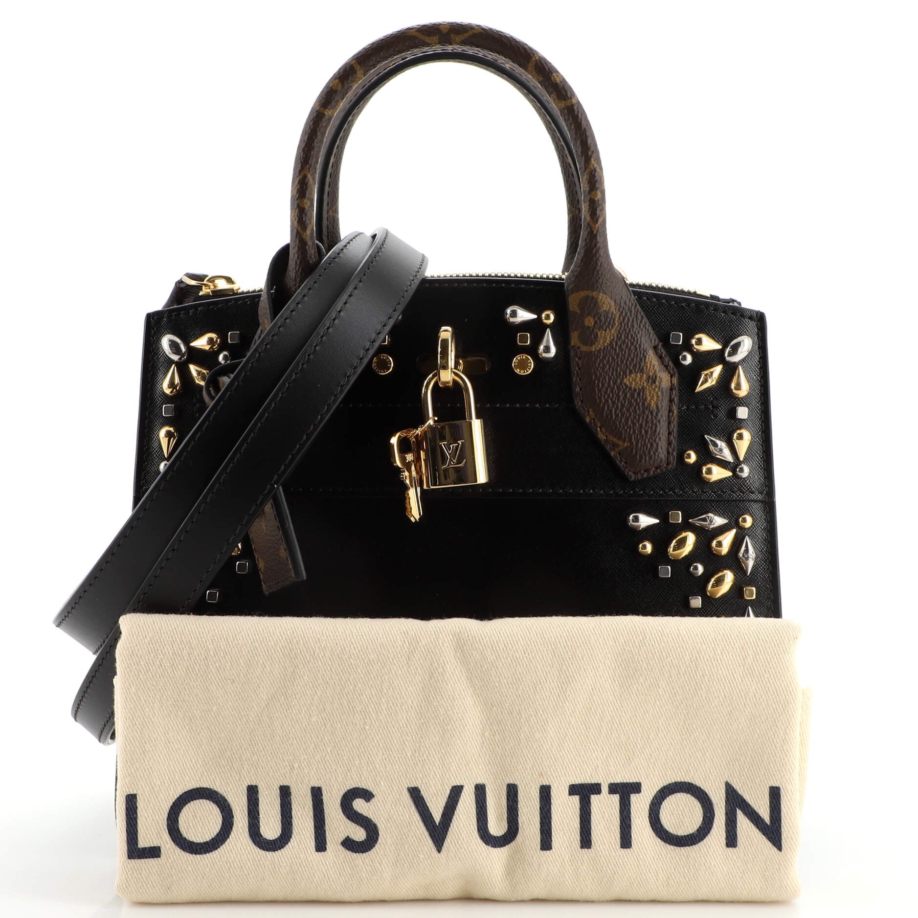 Louis Vuitton City Steamer Handbag Studded Leather and Monogram