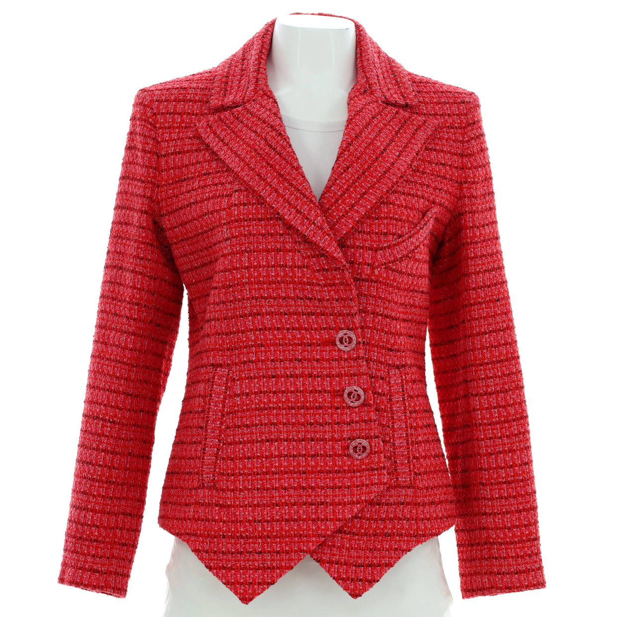 Chanel Women's Asymmetrical Button Up Blazer Tweed Red 2071873