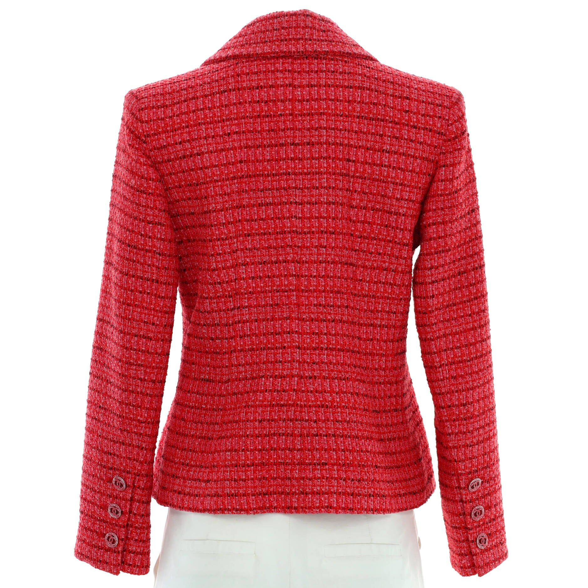 Chanel Pre-owned Notch Lapels Tweed Jacket - Navy Red