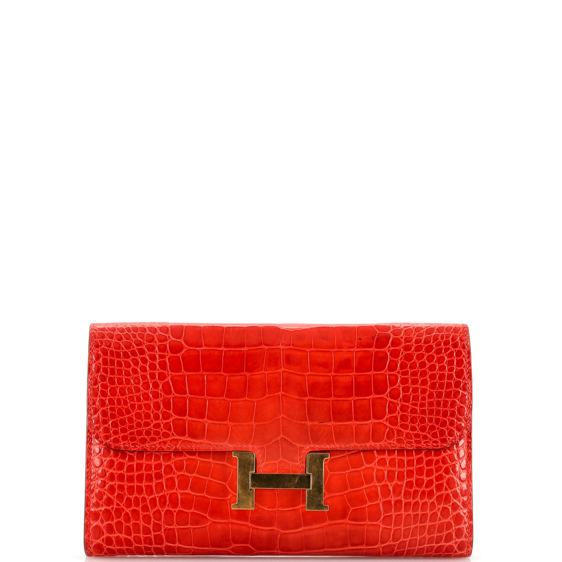 HERMES BEARN SOUFFLET WALLET ALLIGATOR RED