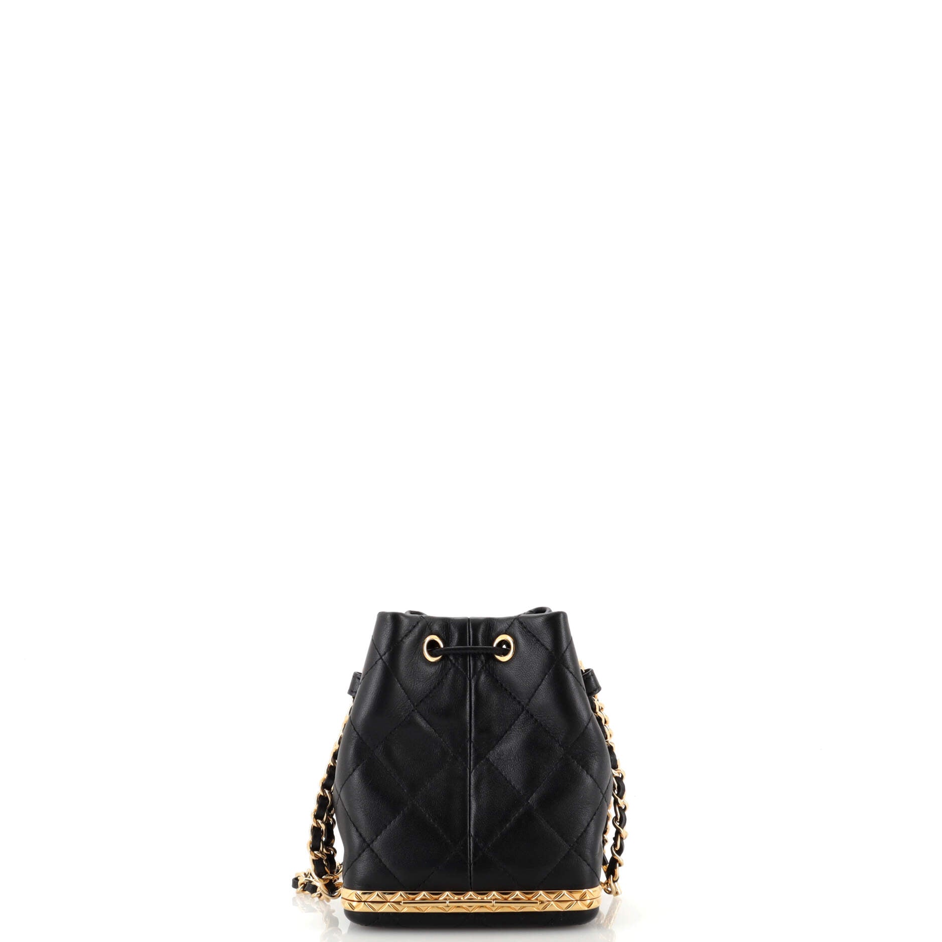 CHANEL Lock Frame Bucket Bag with Chain Quilted Lambskin Small