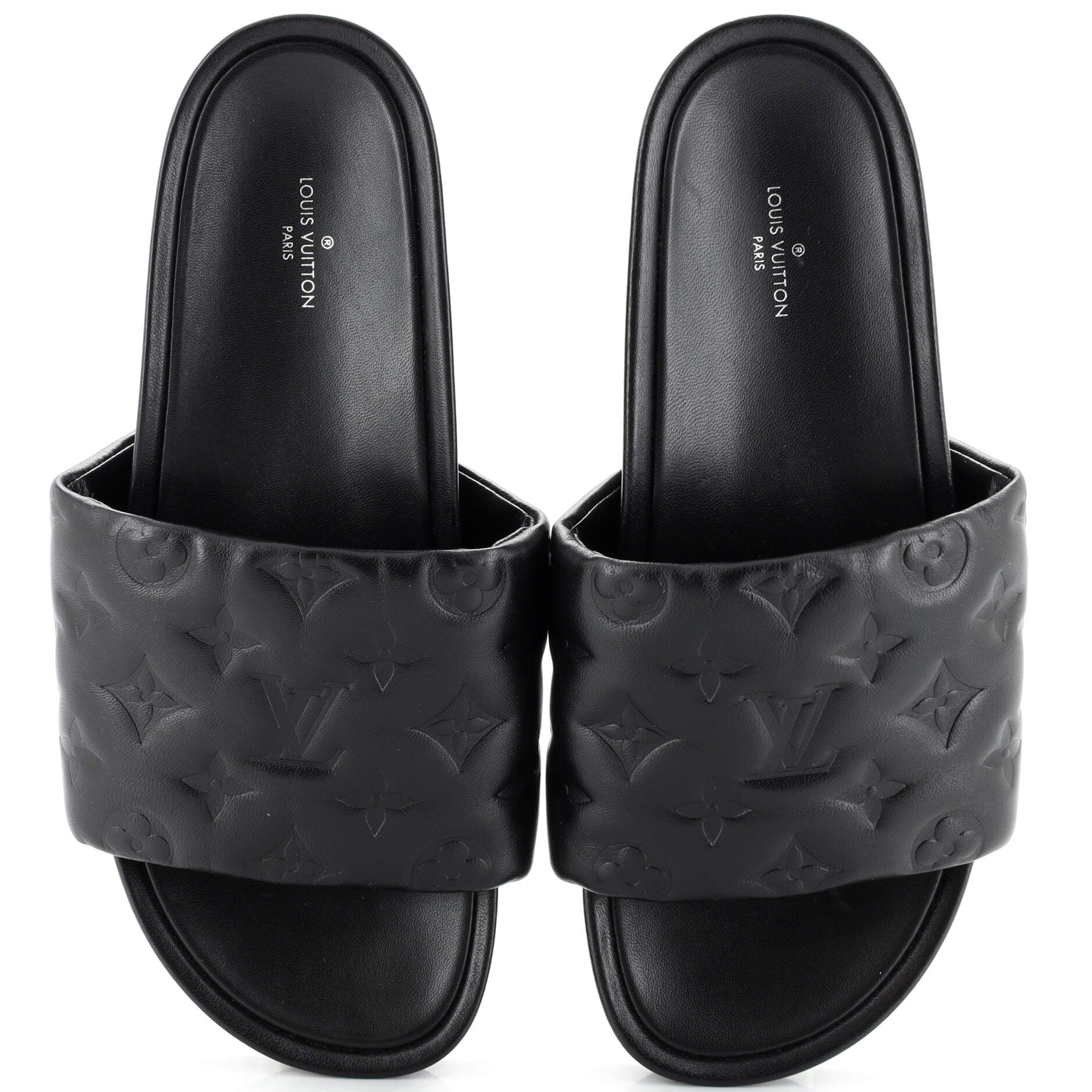 Louis Vuitton Women's Sunbath Flat Mule Sandals Monogram Canvas and Patent  Black 2167451