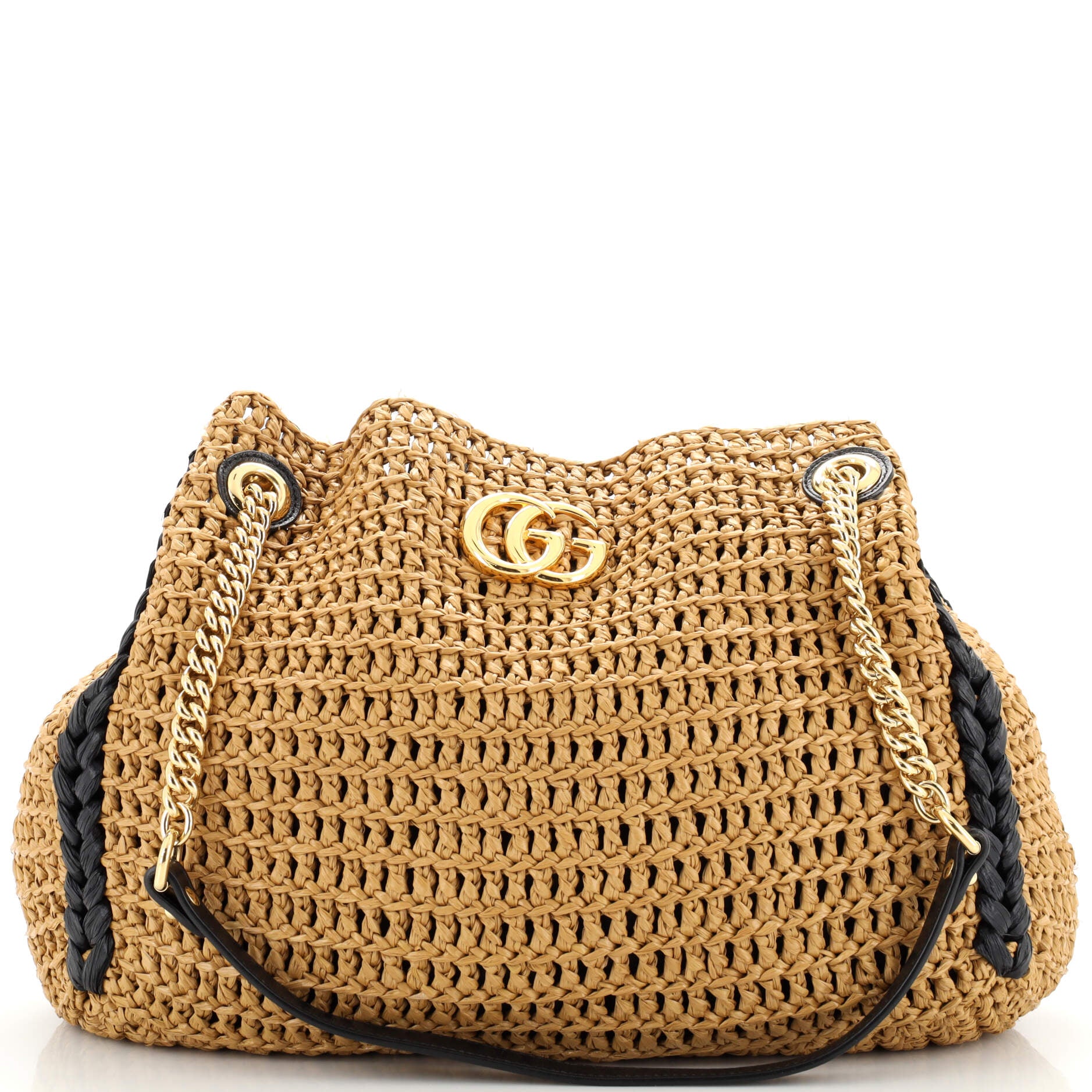 Gucci GG Marmont Chain Tote Raffia Large Neutral