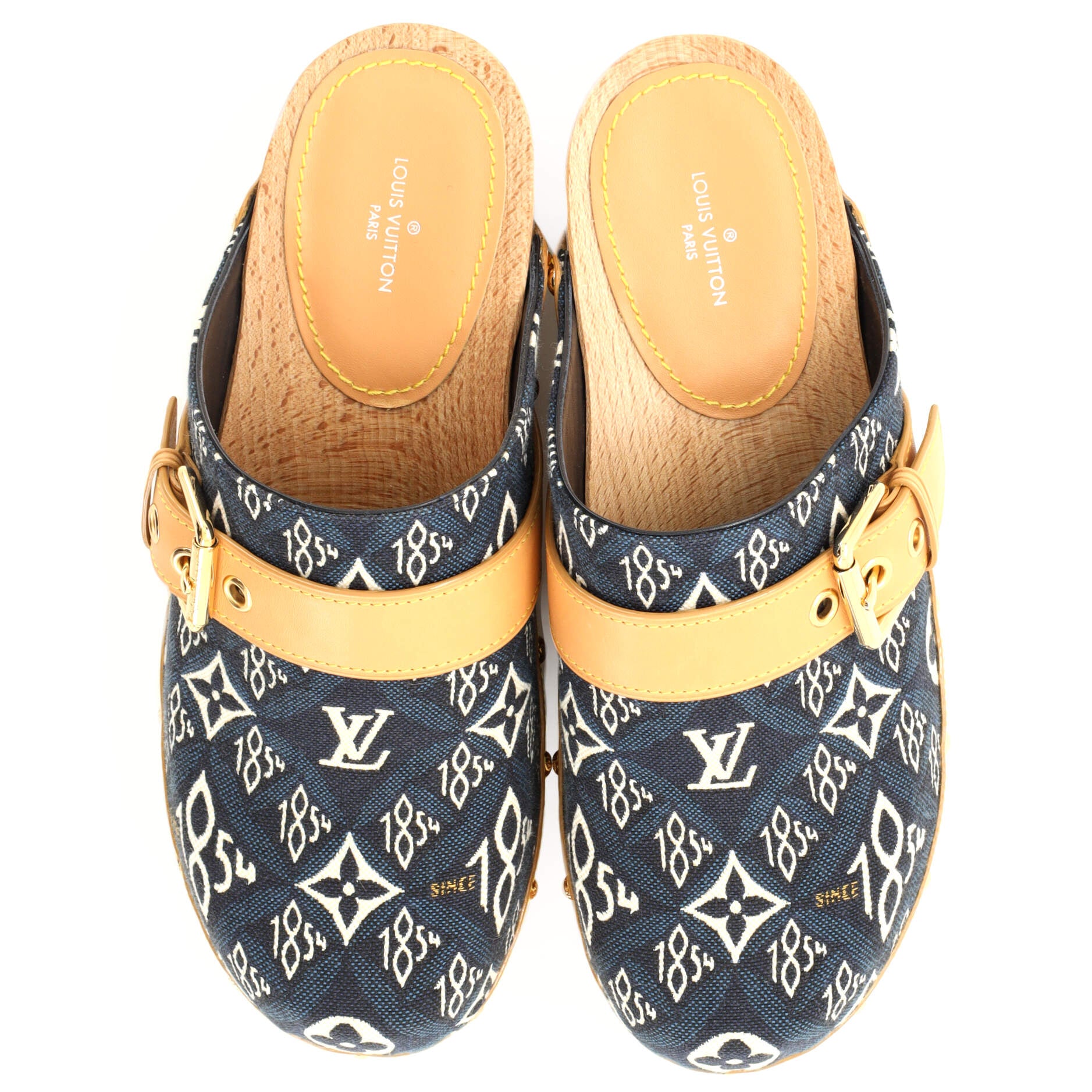 Louis Vuitton Blue Denim Monogram Denim Leather Bow Slide Mules Size 9/39.5  - Yoogi's Closet