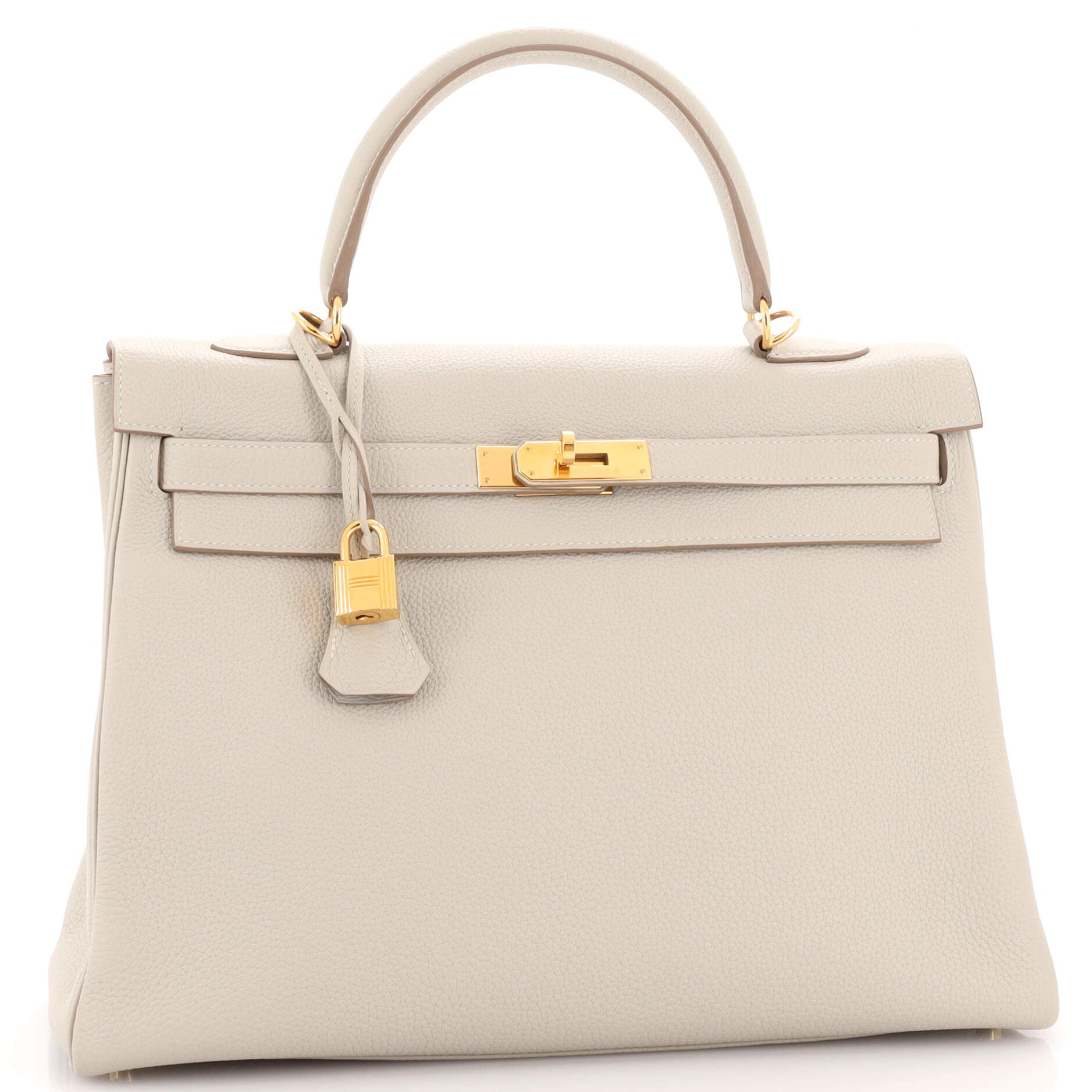 Hermes Kelly Handbag Bicolor Ostrich with Permabrass Hardware 28 Gray