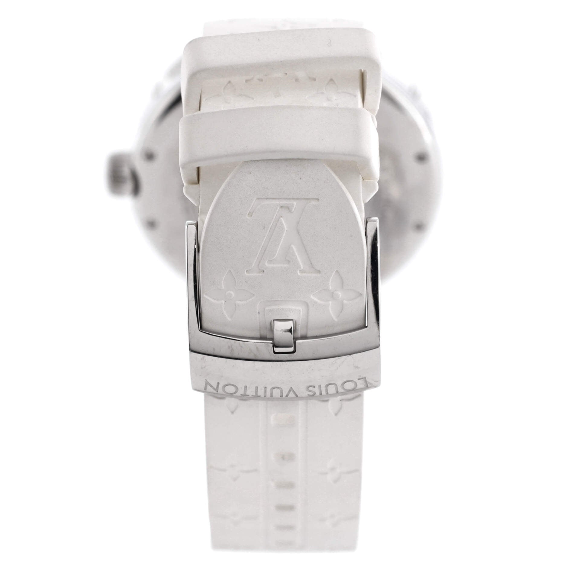 Louis Vuitton Tambour Moon Dual Time Quartz Watch Stainless Steel with  Diamond Lugs and Markers and Leather 35 2105201