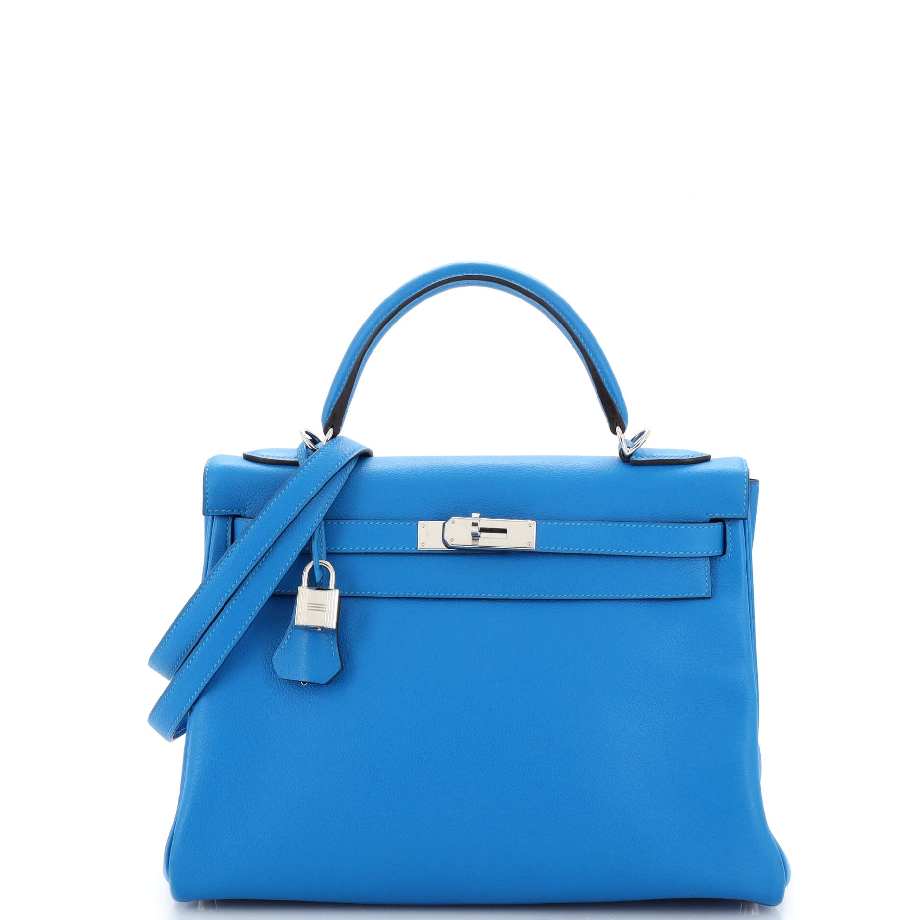 Hermes Kelly 25 Blue Bleu Royal Sellier Shoulder Bag Palladium
