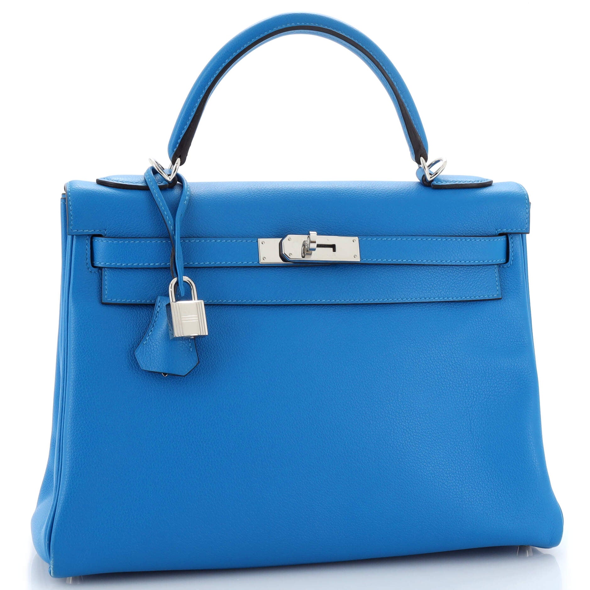 Hermes PHW Lindy 30 2way Shoulder Bag Evercolor Leather Blue Atoll Light  Blue