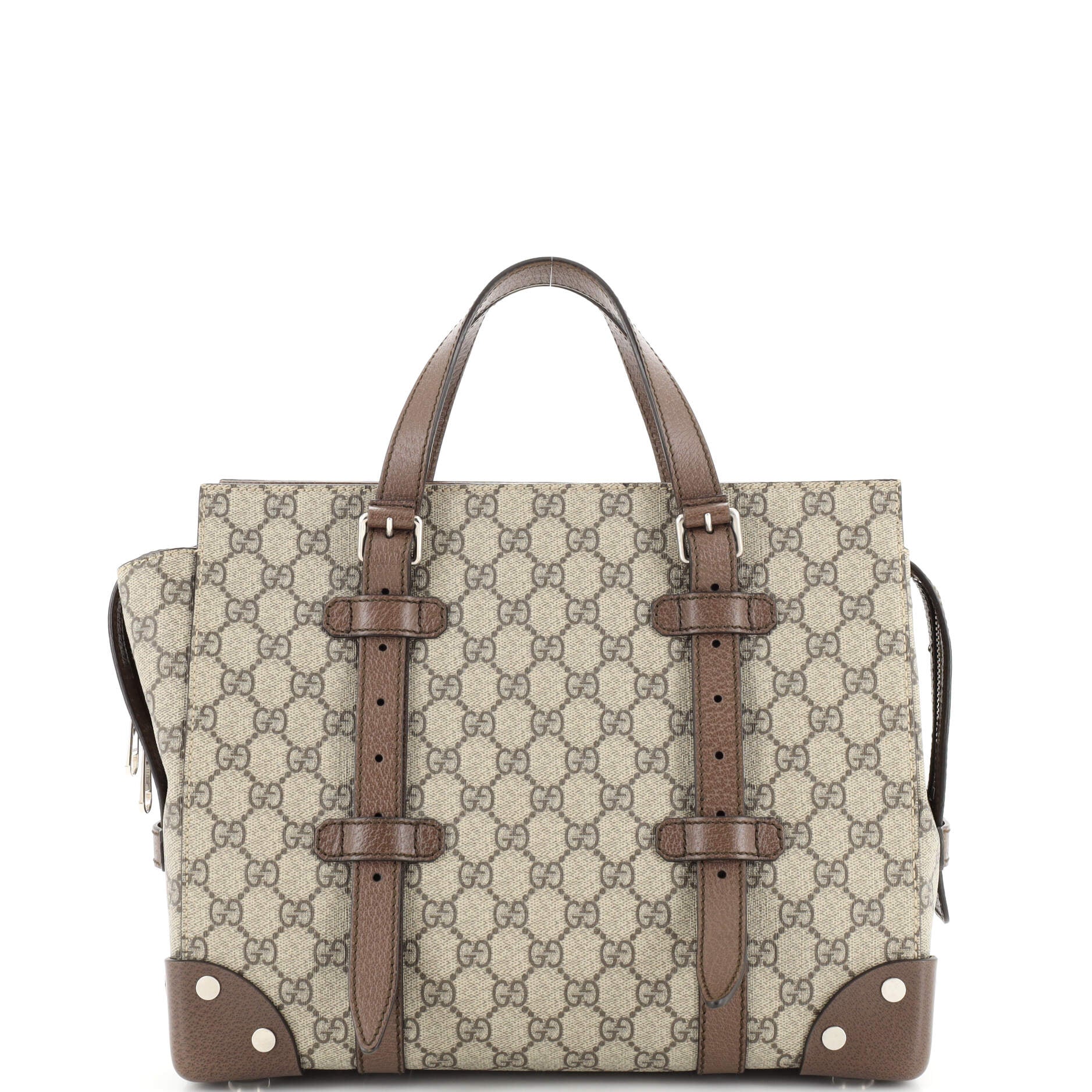 GUCCI Vintage GG Interlocking Canvas Tote Bag Multicolor Leather