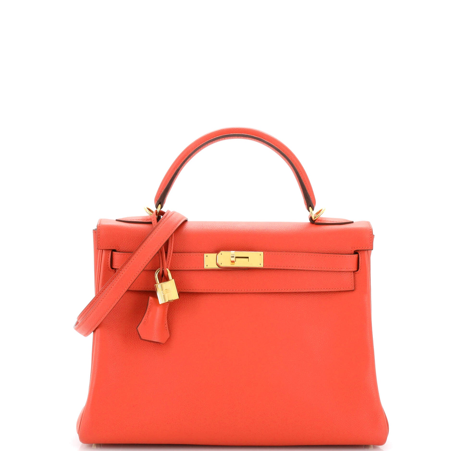 Hermes Kelly Handbag Rouge Tomate Evercolor with Gold Hardware 32
