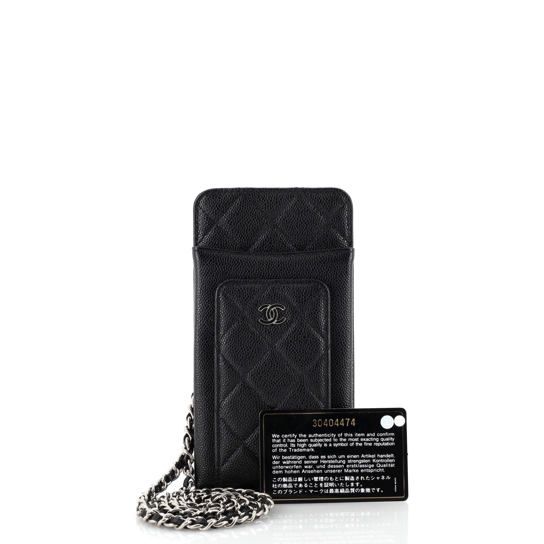 CHANEL O Phone Holder Crossbody Bag Quilted Caviar