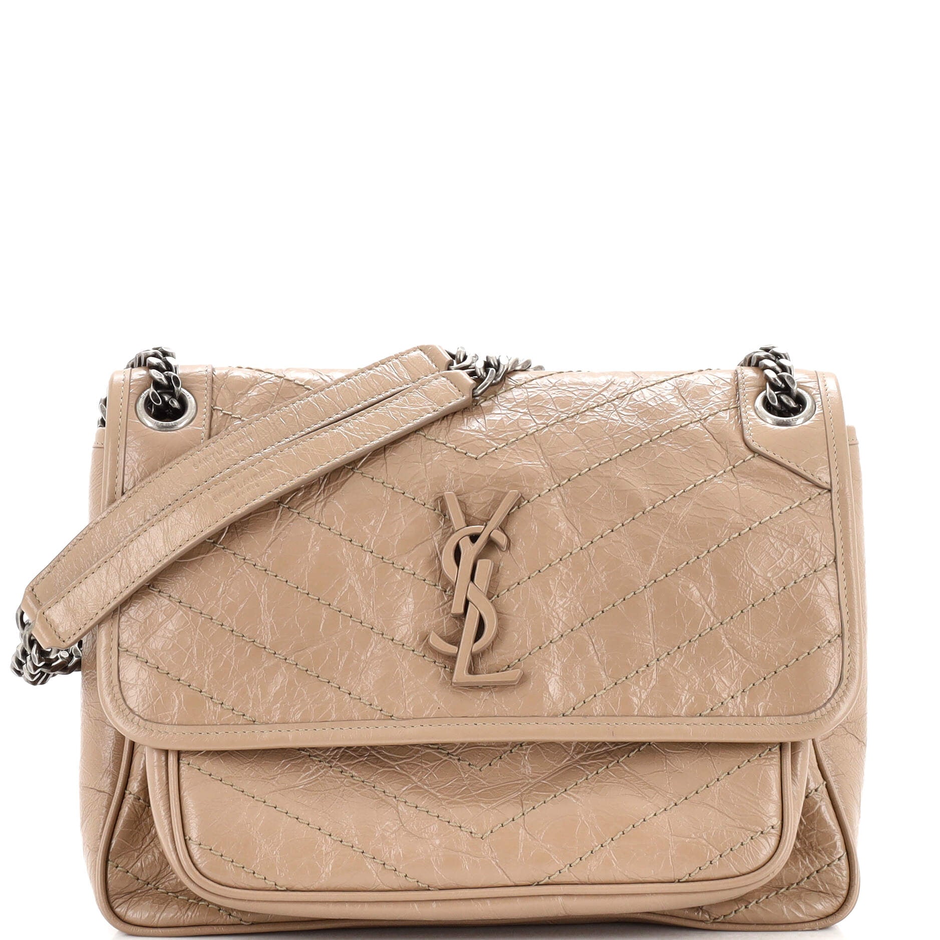 Saint Laurent Niki Chain Flap Bag Matelasse Chevron Leather Medium