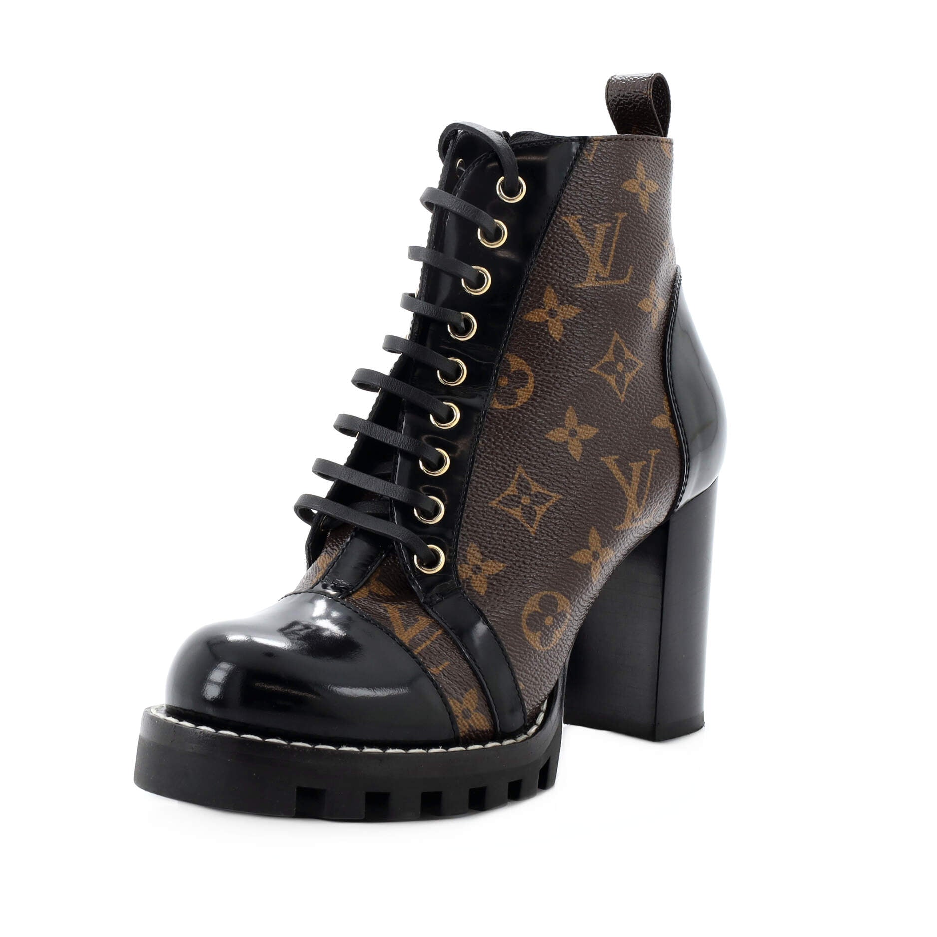 Louis Vuitton Black Leather and Monogram Canvas Star Trail Ankle