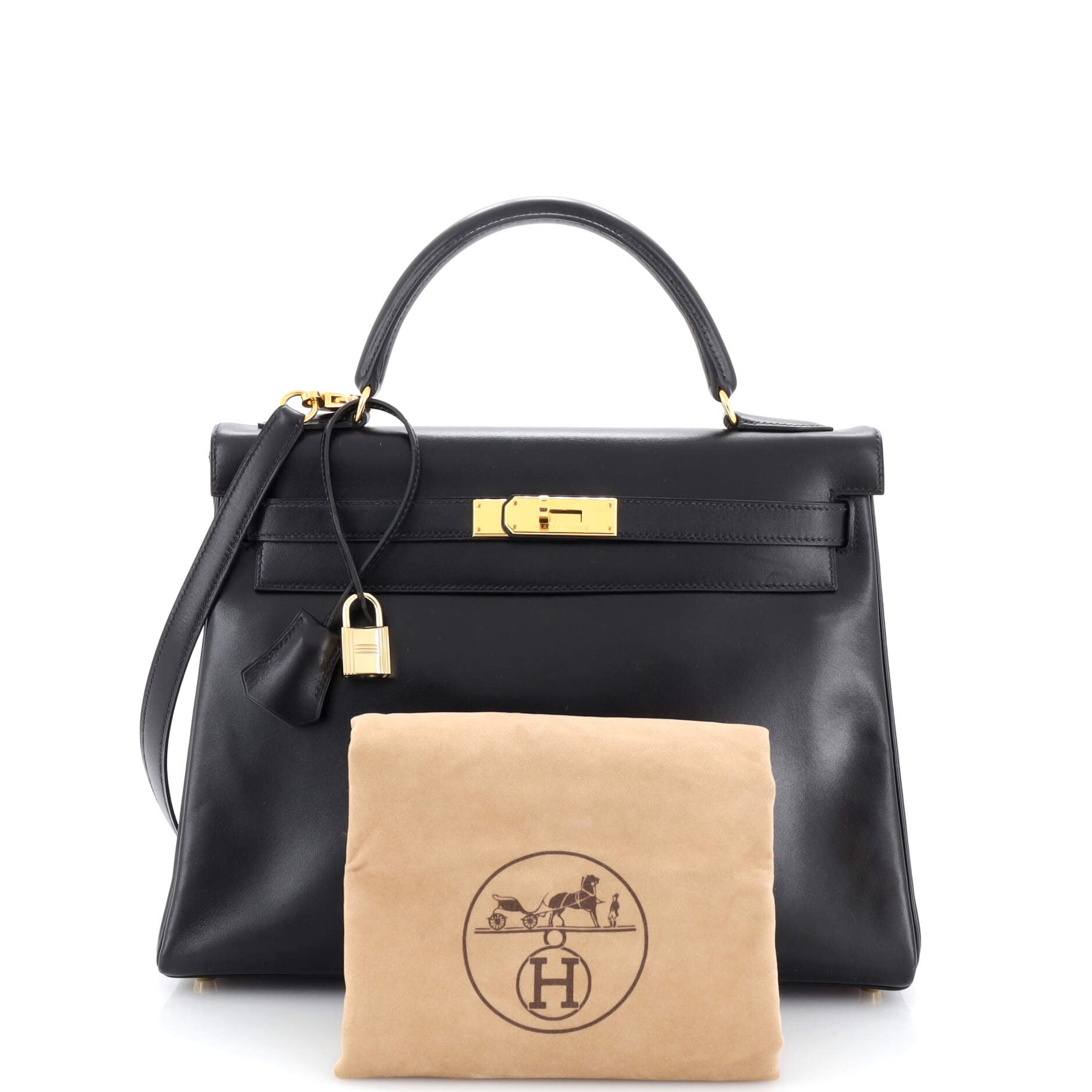 HERMES Kelly 32 Dark Brown Box Calf Leather Gold Hardware