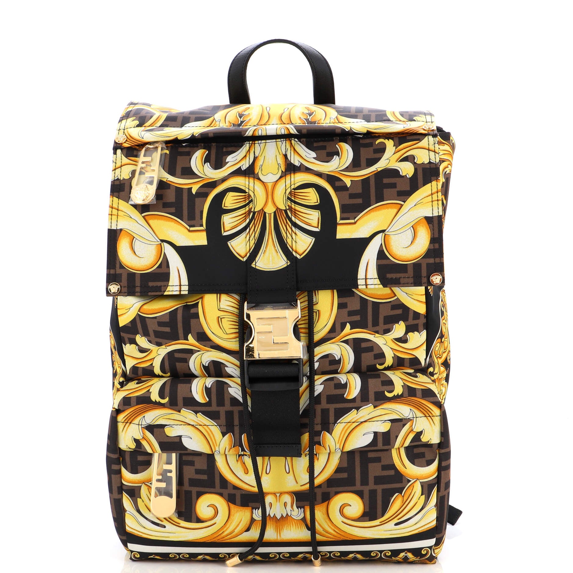 Fendi Fendace Sunshine Tote Bag Gold Baroque Print in Leather