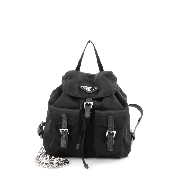 Buy Prada Convertible Chain Backpack Tessuto Mini Black 2140702