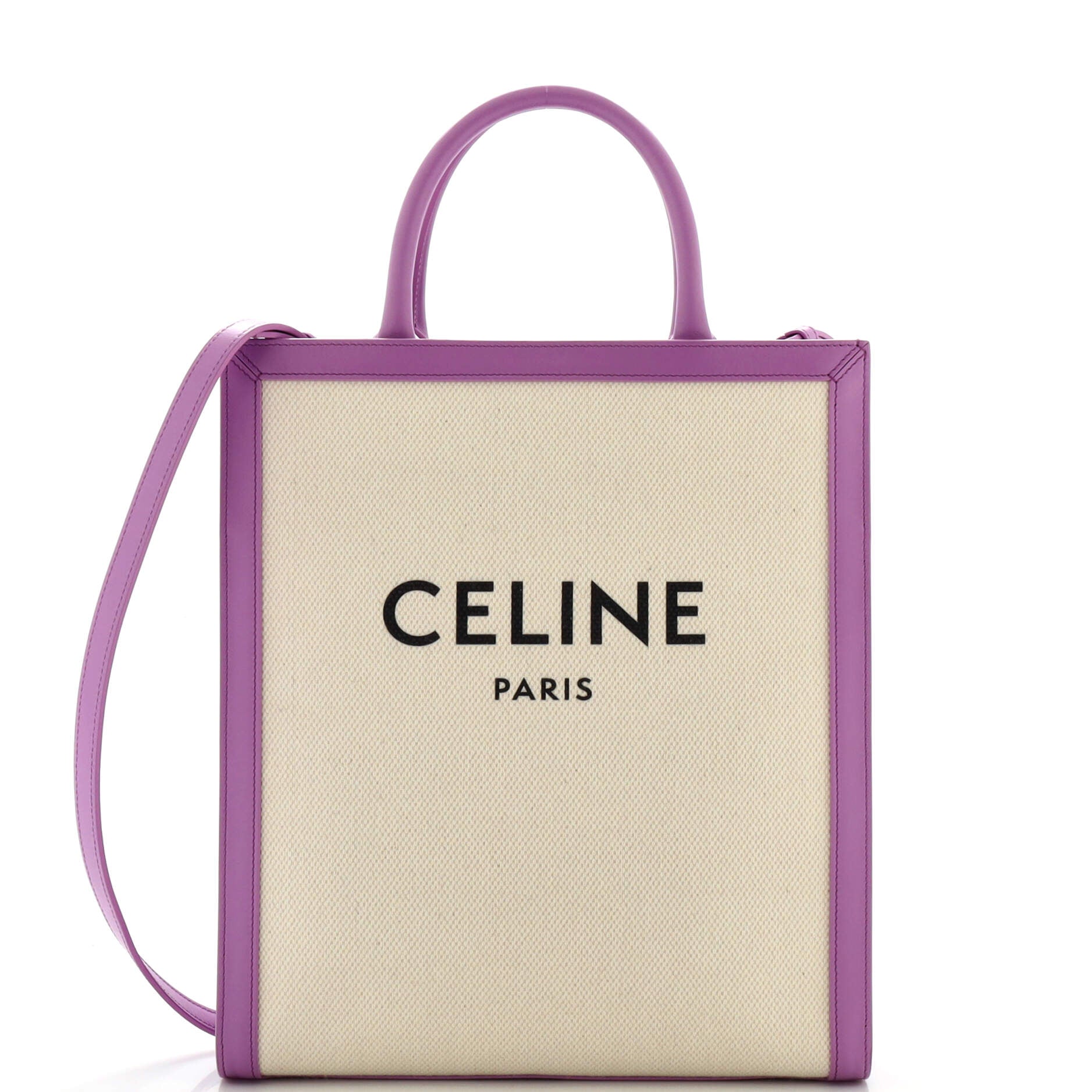 Celine Vertical Cabas Tote Canvas with Leather Small Neutral, Purple