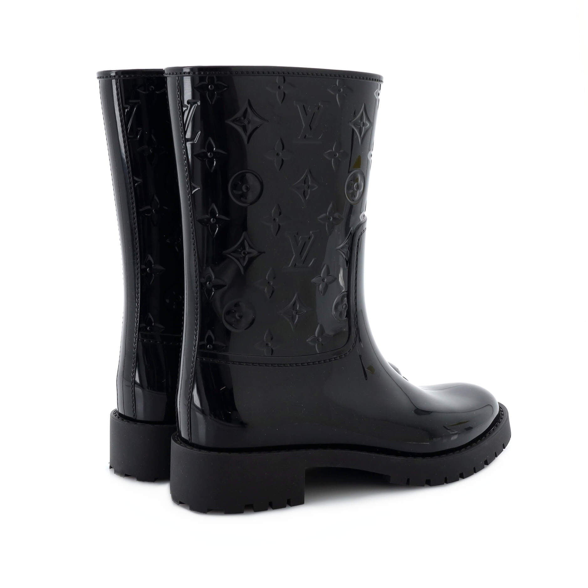 Louis Vuitton Black Monogram Rubber Drops Knee Length Boots Size 37 Louis  Vuitton