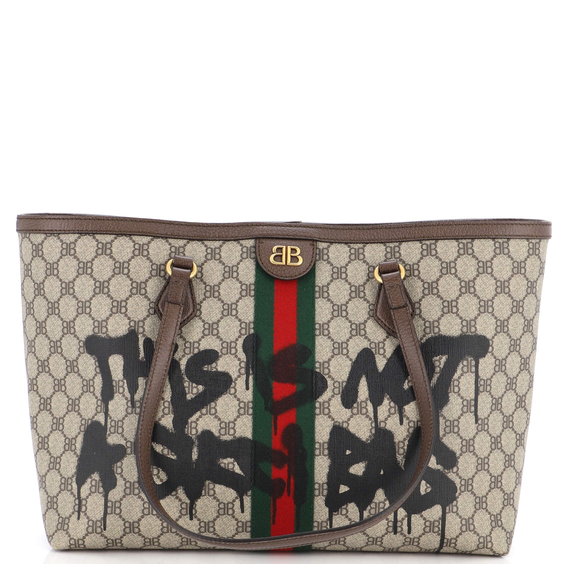 Gucci x Balenciaga Neutrals, Pattern Print Medium GG Supreme Hourglass Top Handle Bag