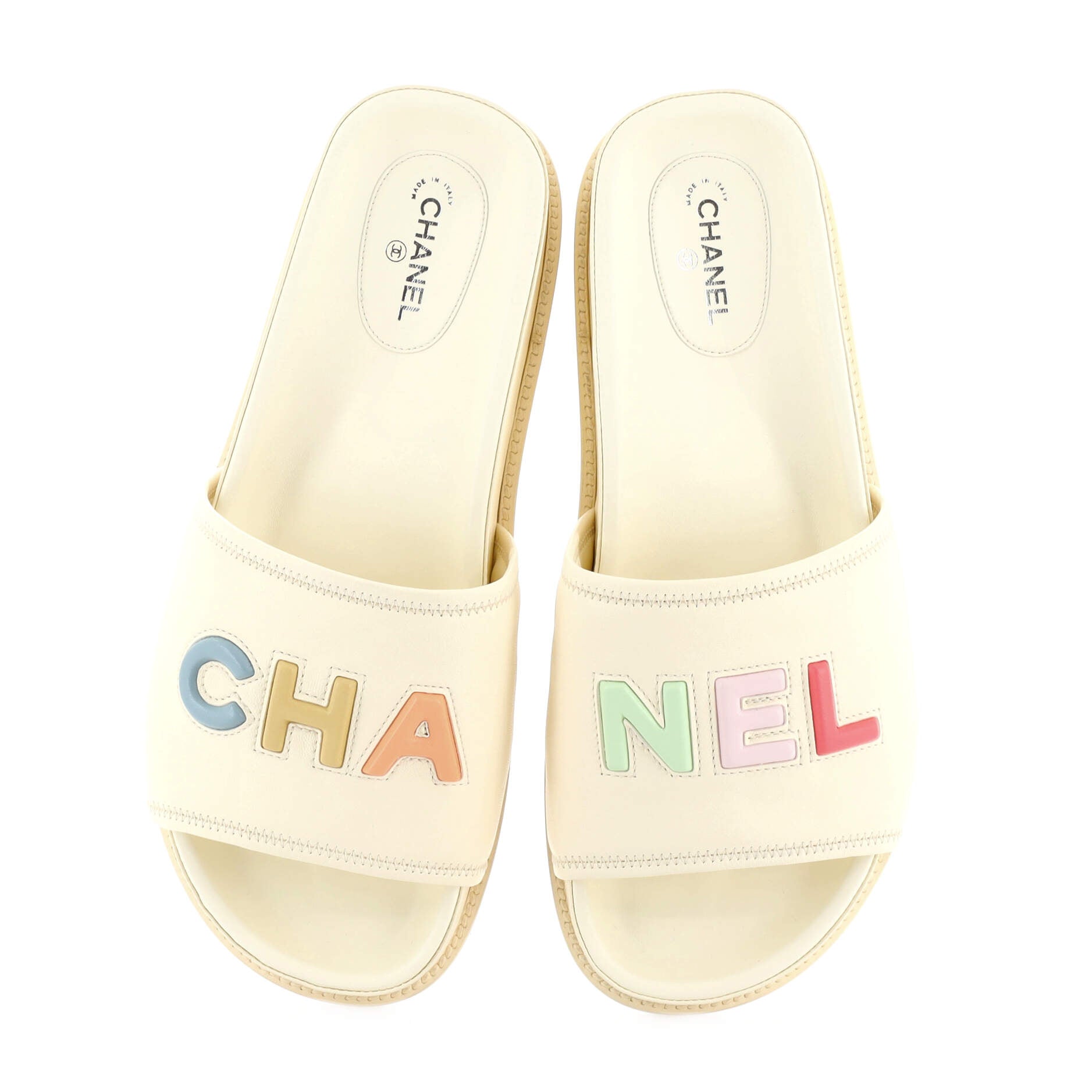 CHANEL Women's Logo Letters Slide Sandals Leather