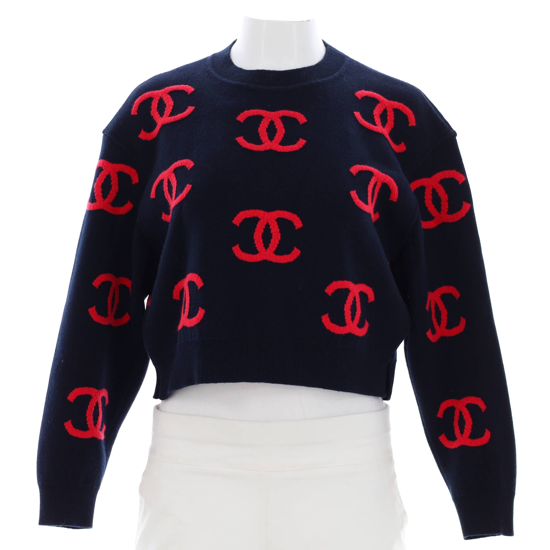 CHANEL Women's Crochet Camellia Sailor Collar Sweater Cotton Blend
