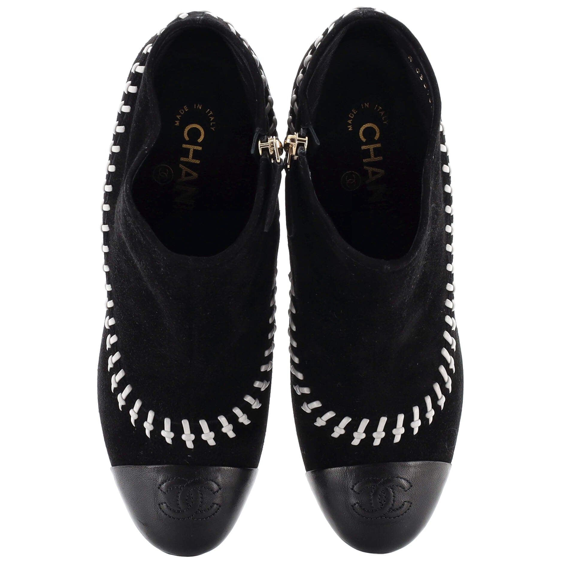 Chanel Black/White Neoprene Fabric and Leather Stitched CC Lace Up