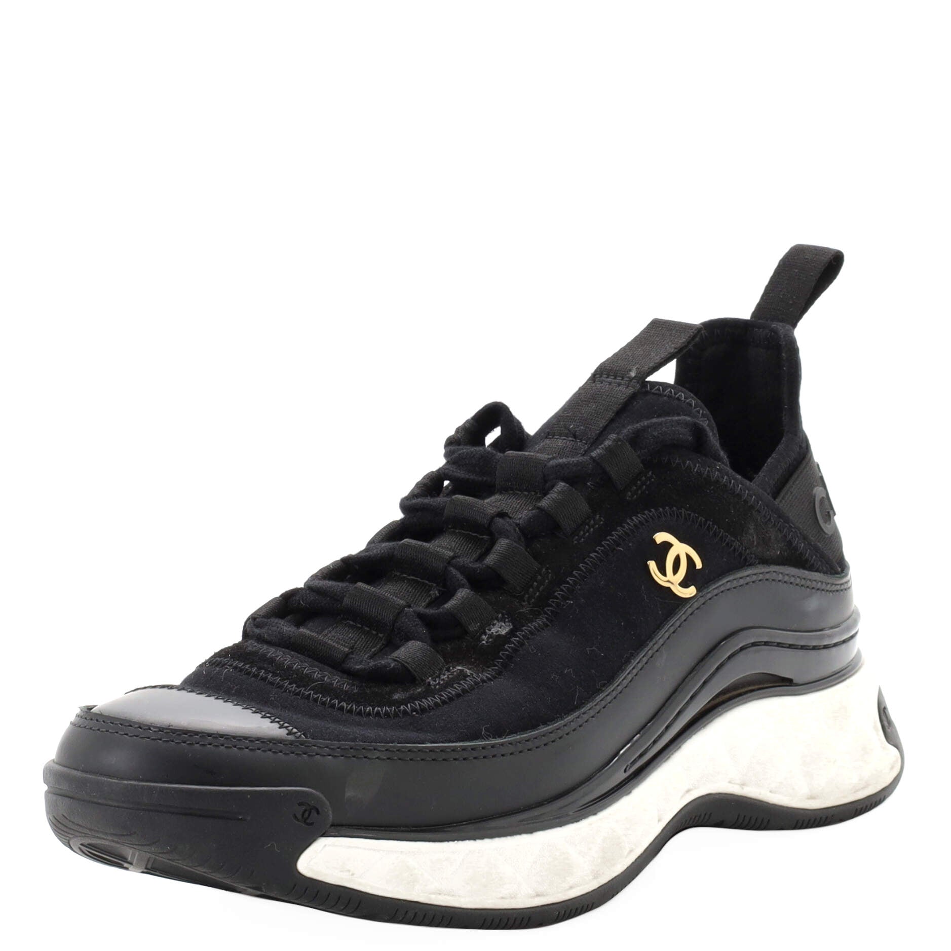 CHANEL Women's CC Cap Toe Logo Sneakers Suede and Mixed Fibers