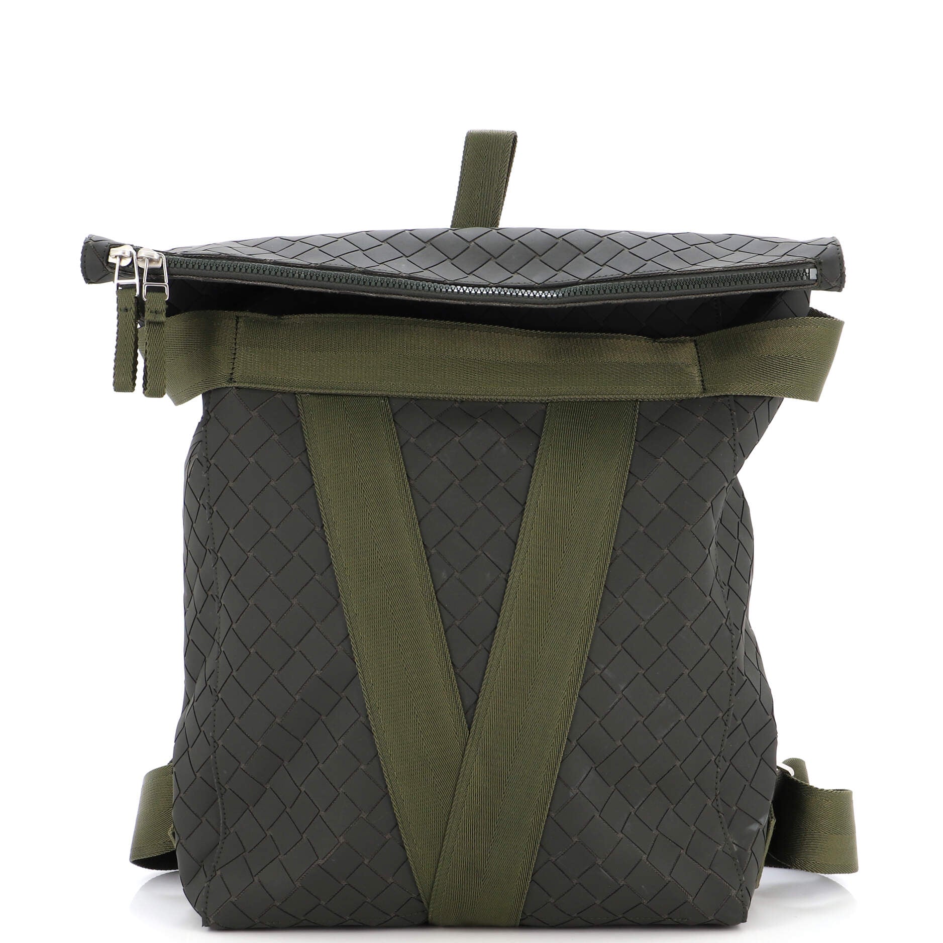 Fold-Over Backpack Intrecciato Effect Rubber