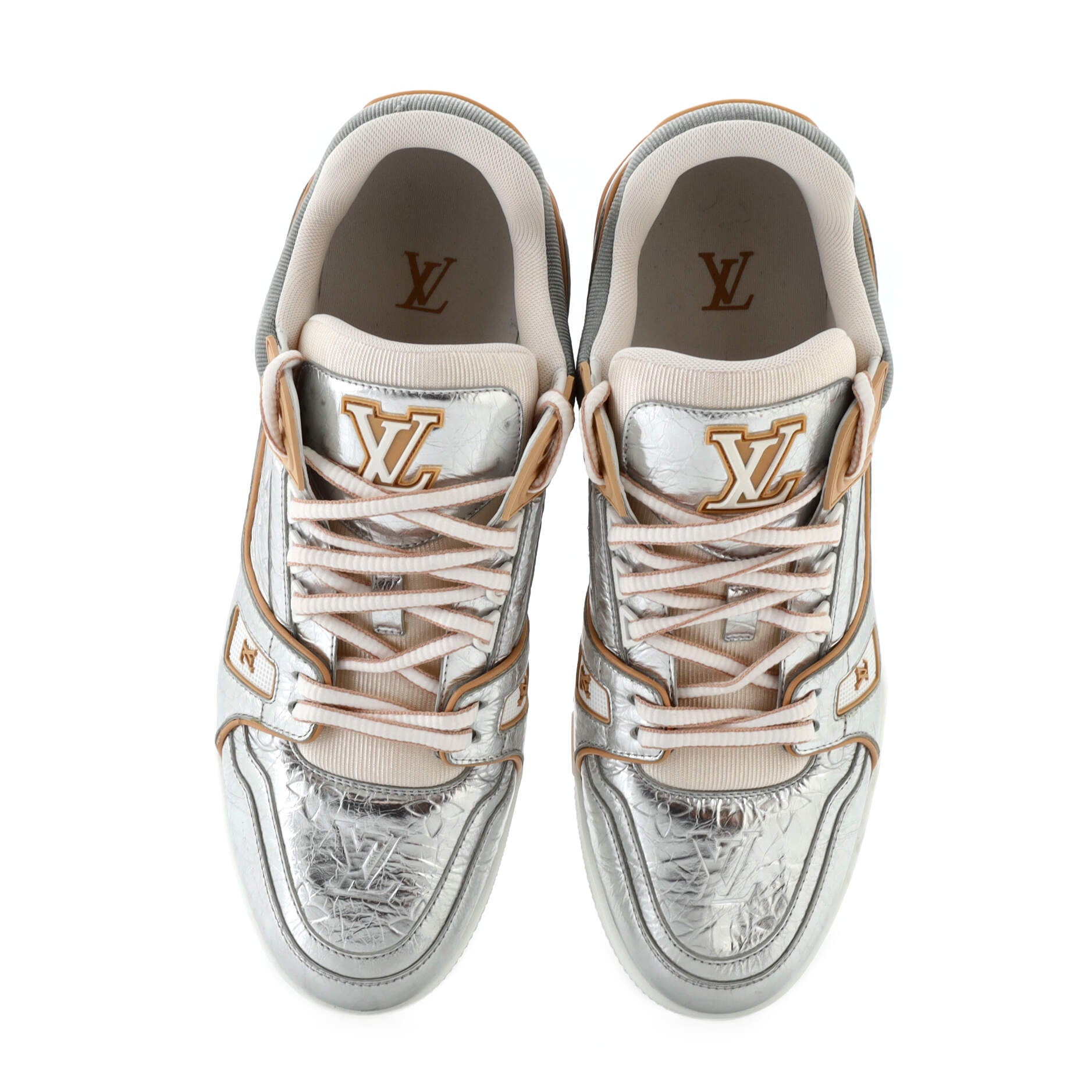 Louis Vuitton Metallic Gold Monogram Embossed Leather Trainers