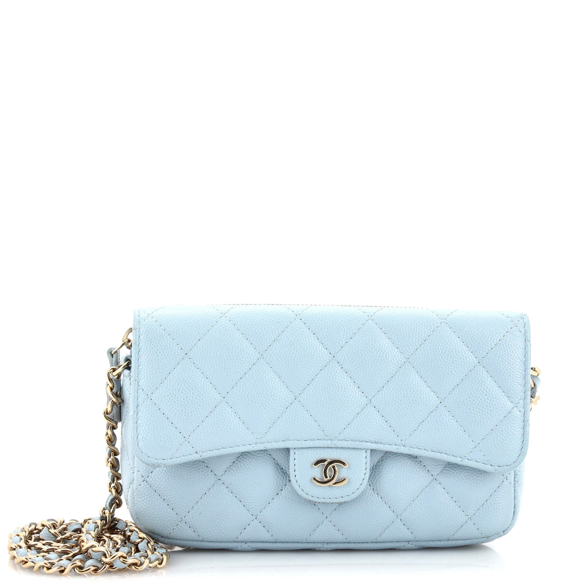 Chanel Classic Flap Phone Holder with Chain Quilted Caviar Blue