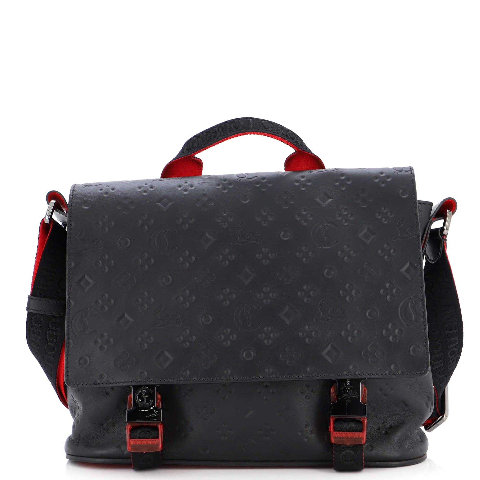 Christian Louboutin Loubiclic Messenger Bag Embossed Leather Black