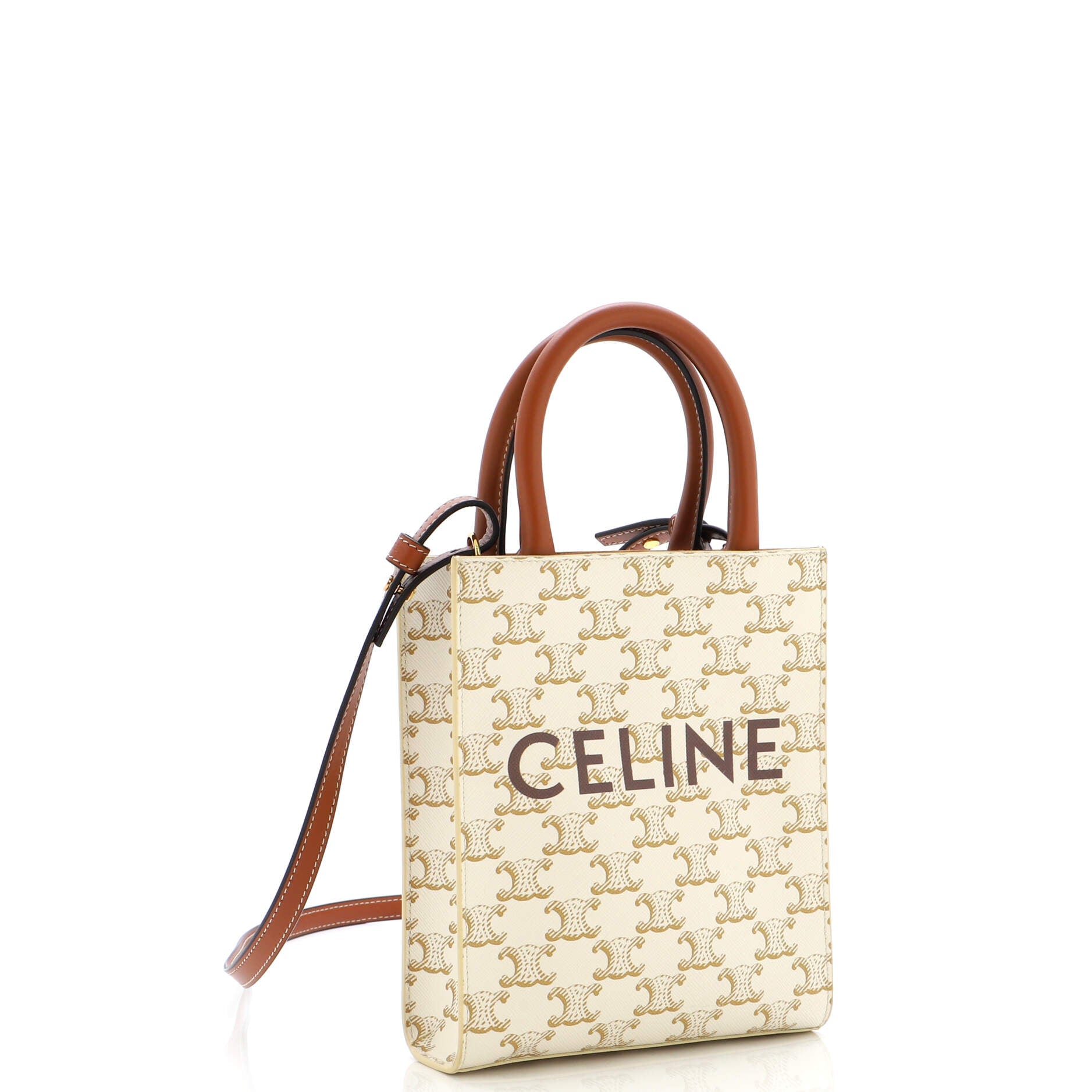 Celine - Mini Vertical Cabas in Triomphe Canvas and Calfskin White for Women - 24S