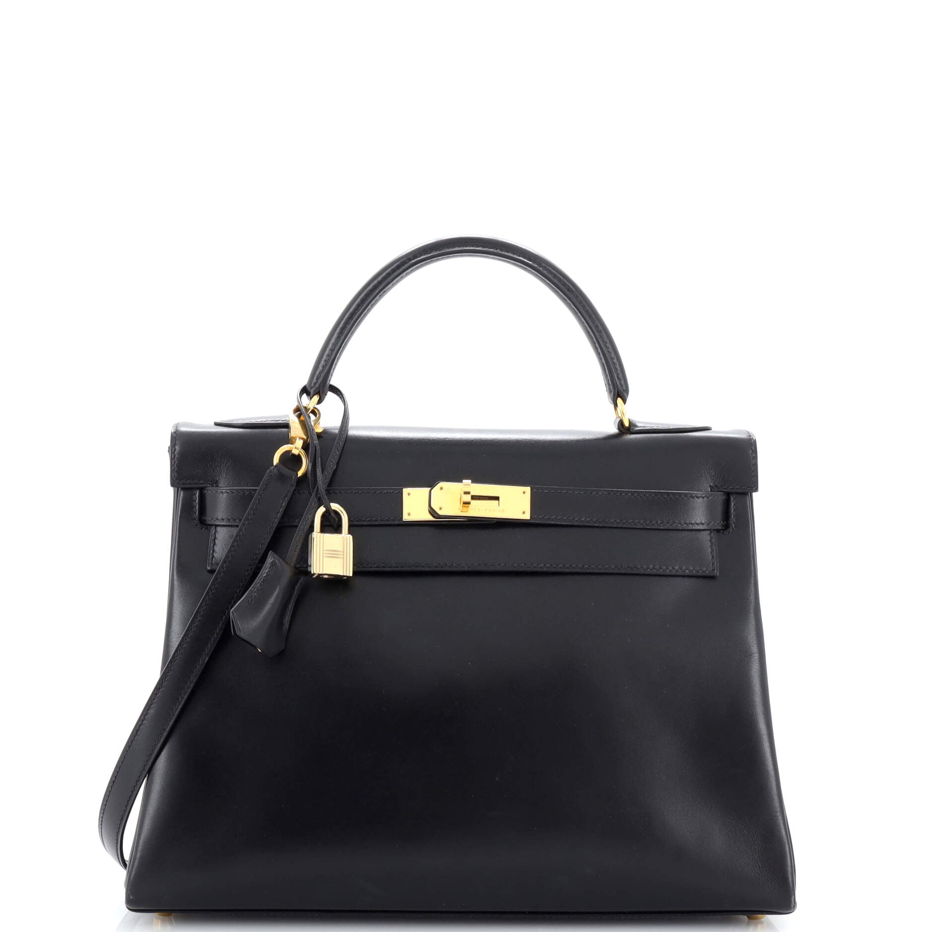 A BLACK CALF BOX LEATHER SELLIER KELLY 35 WITH GOLD HARDWARE