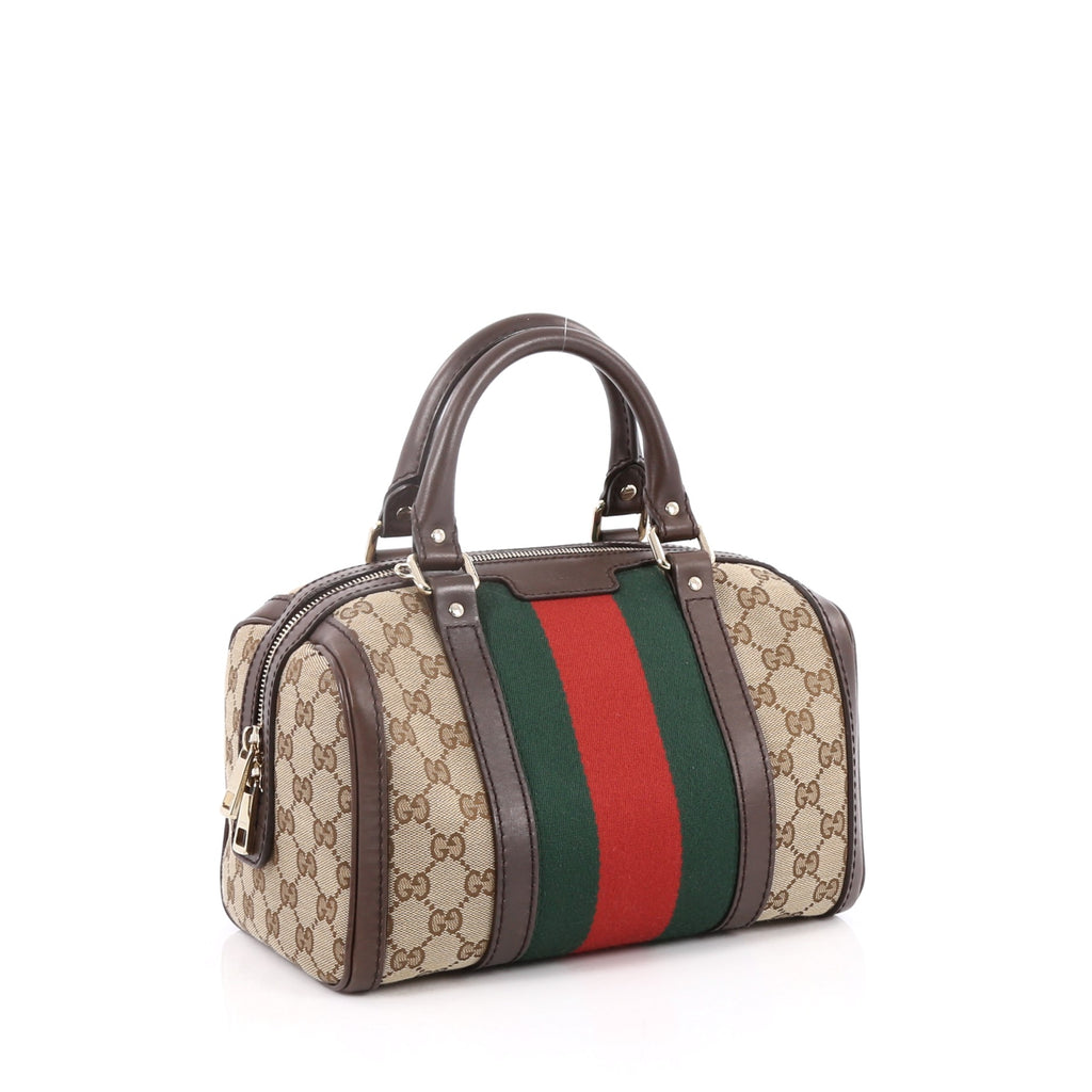 Buy Gucci Vintage Web Boston Bag GG Canvas Small Brown 2214001 – Rebag