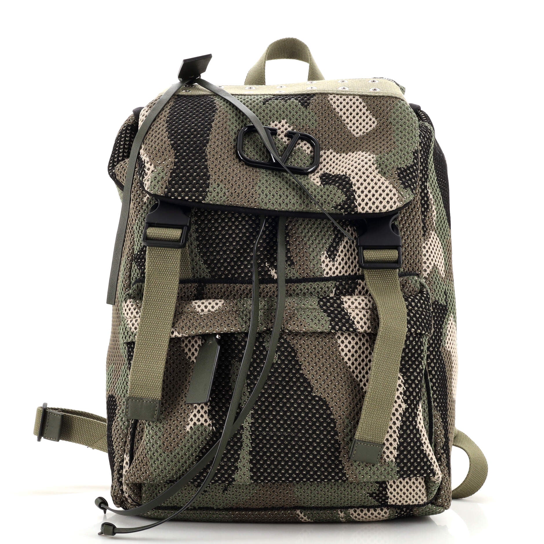 Buckle Backpack Camouflage Mesh Fabric Medium