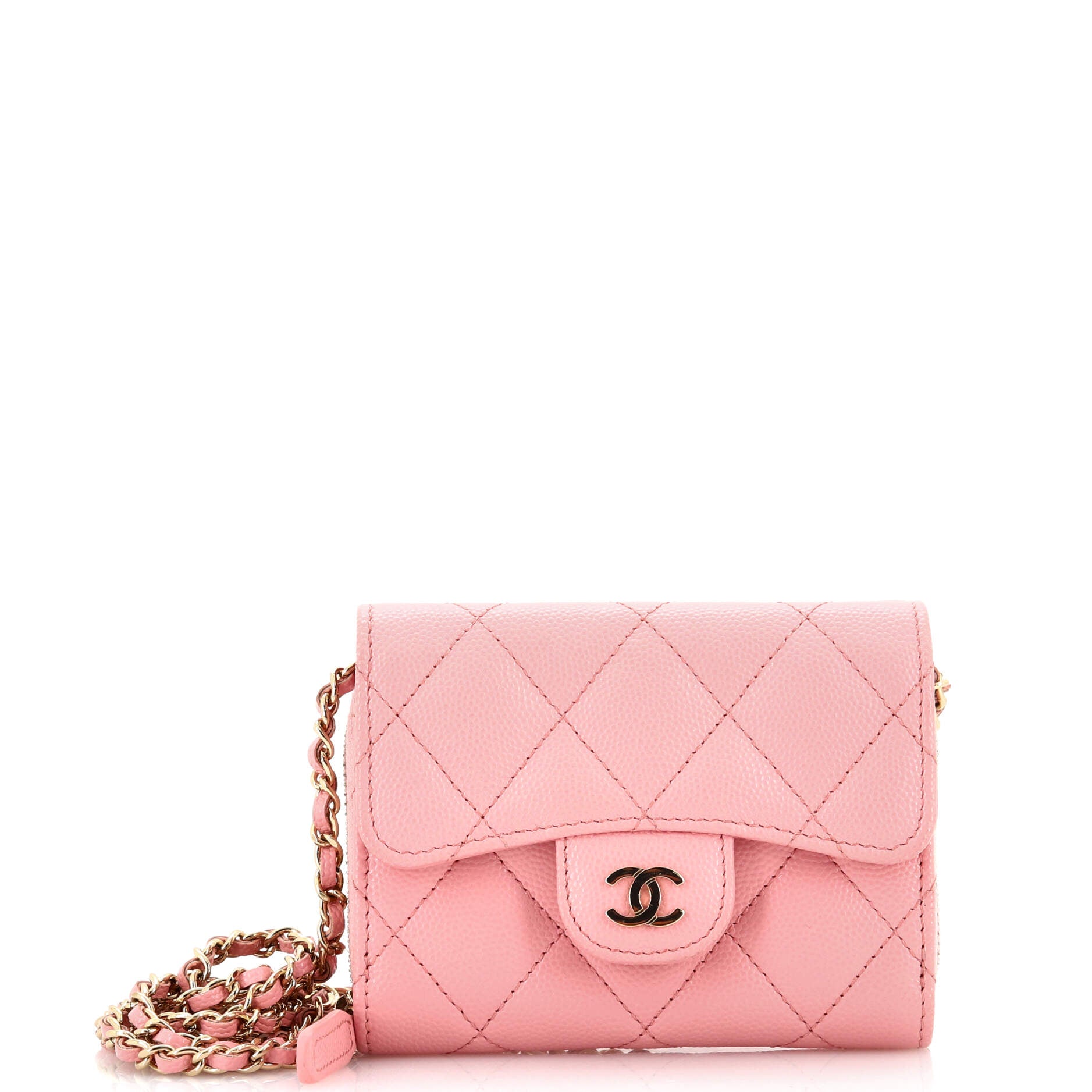CHANEL Classic Zip Around Card Holder on Chain Quilted Caviar Mini