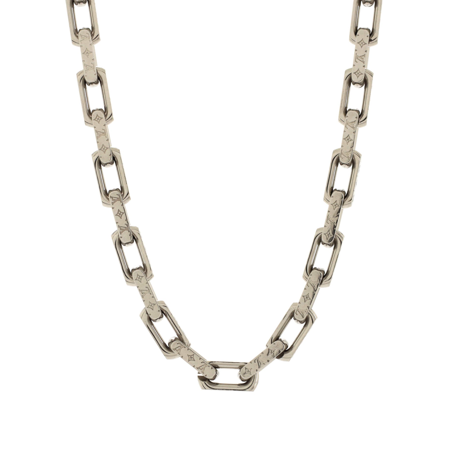 Louis Vuitton 2019 Pre-Owned Curb Chain Necklace - White for Men