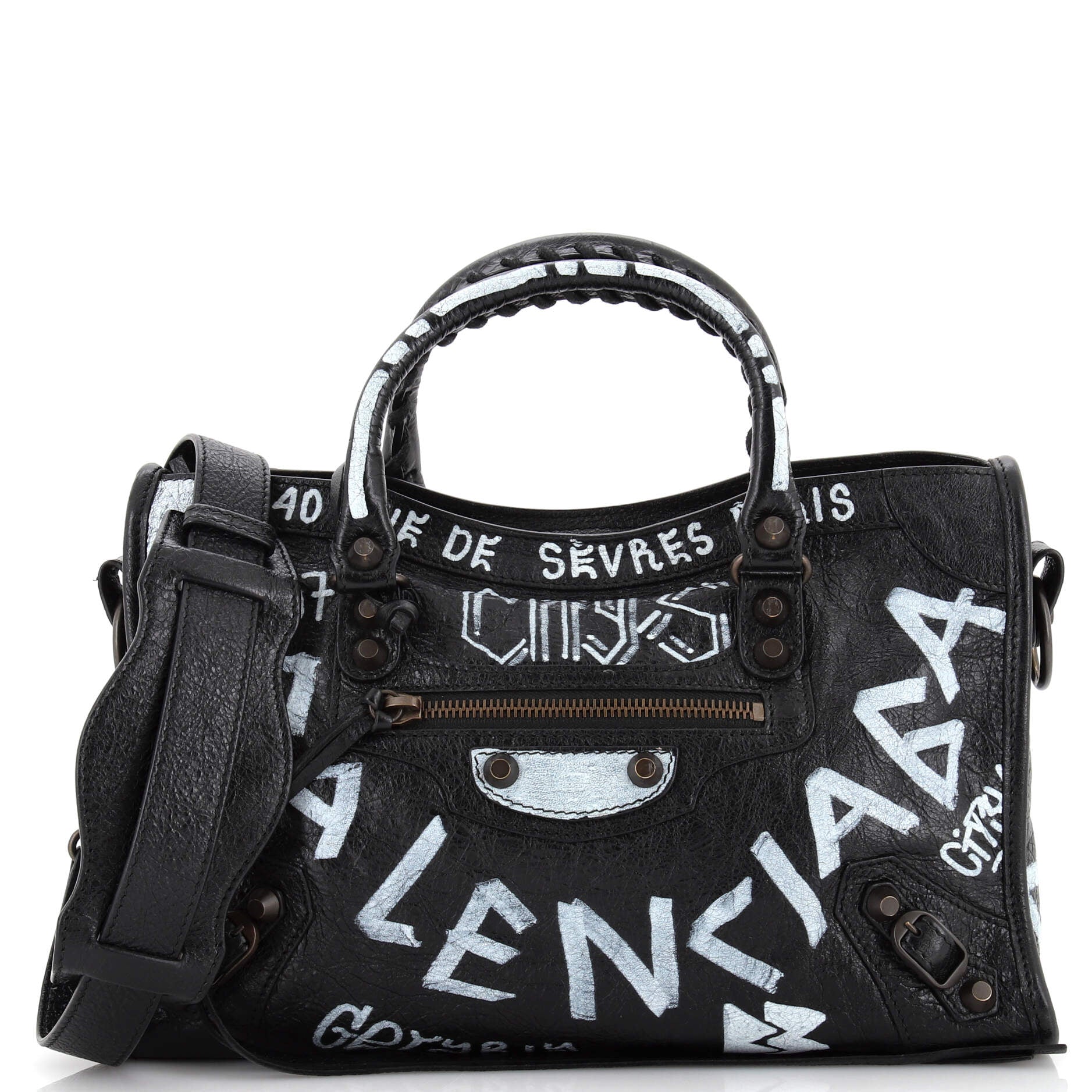 Balenciaga City Classic Graffiti Mini Black Multicolor in Leather