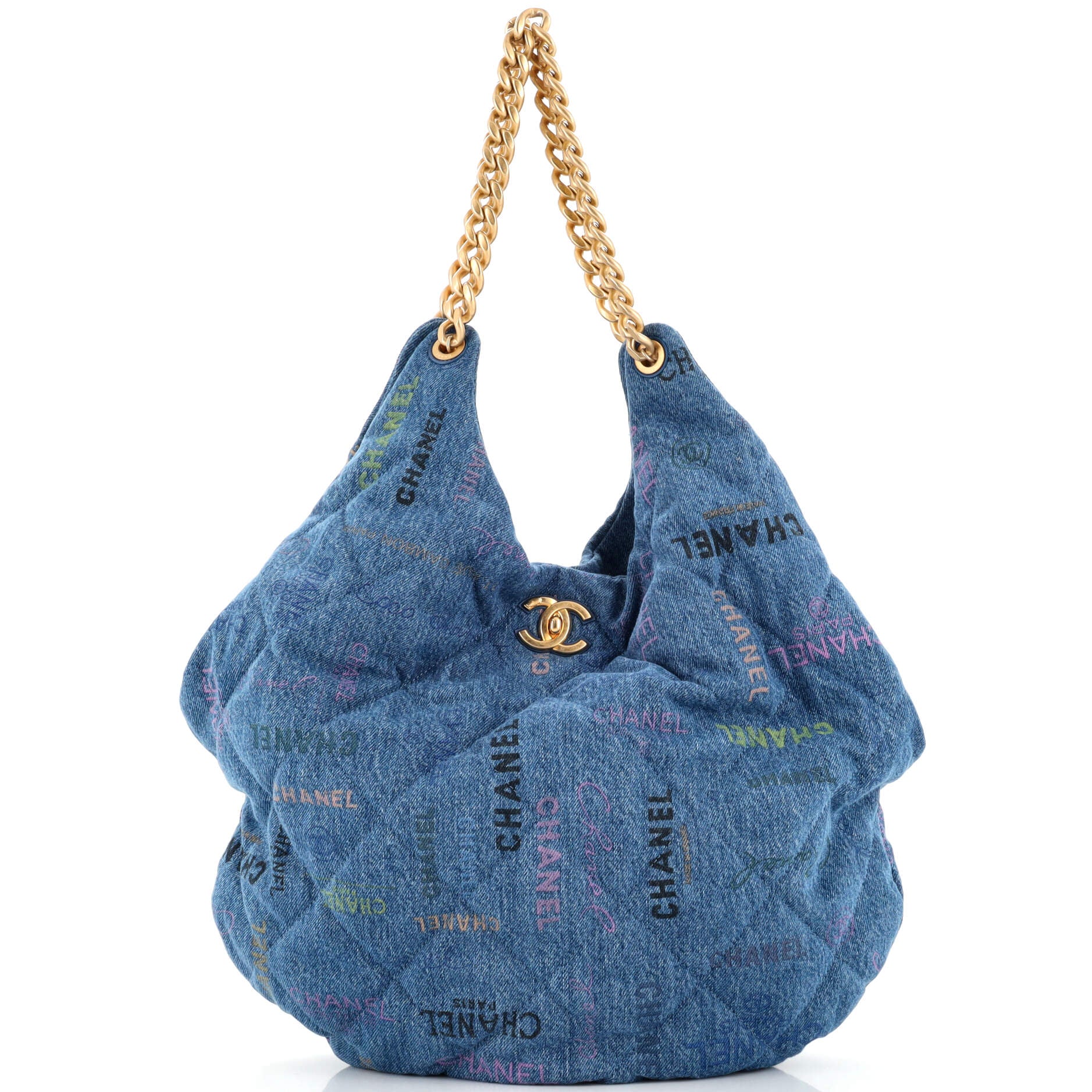 Chanel Denim Mood Flap Bag Logo Printed Quilted Denim Small