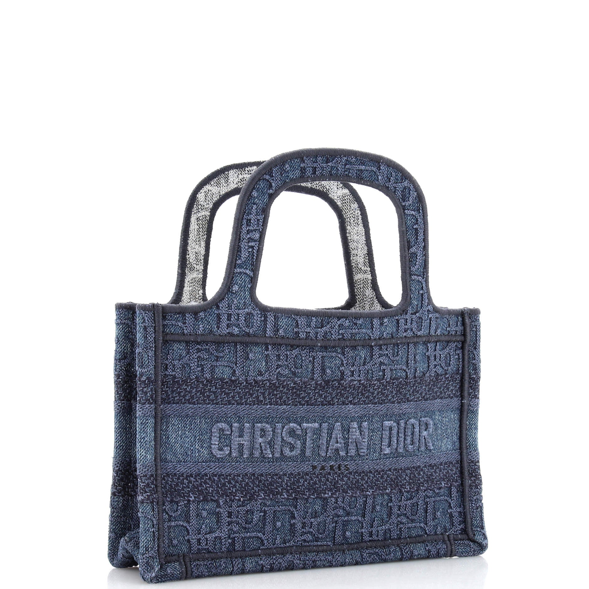Small Boston Bag Blue Dior Oblique Embroidery and Smooth Calfskin