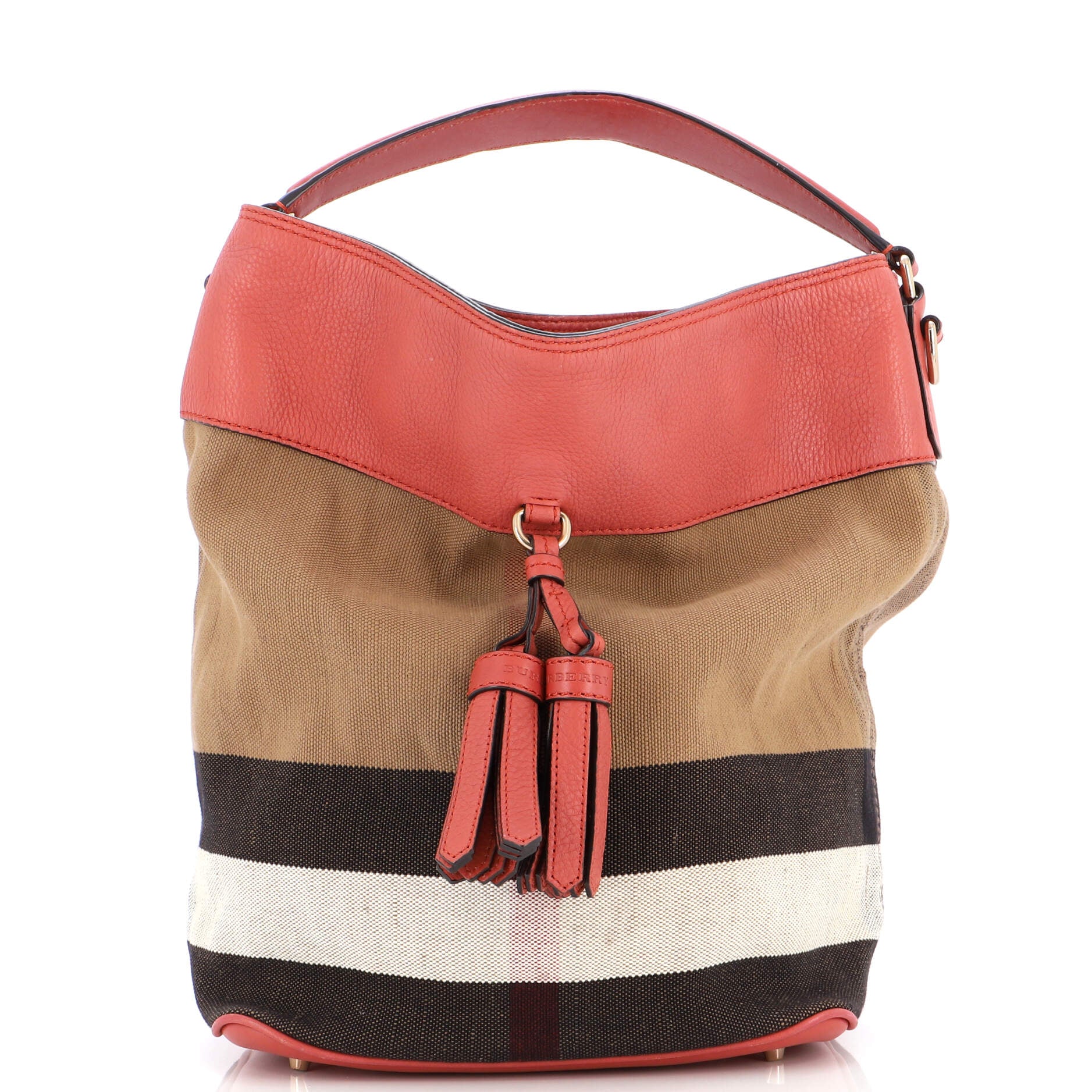 Burberry Red/Beige House Check Canvas and Leather Ashby Bucket Bag Burberry