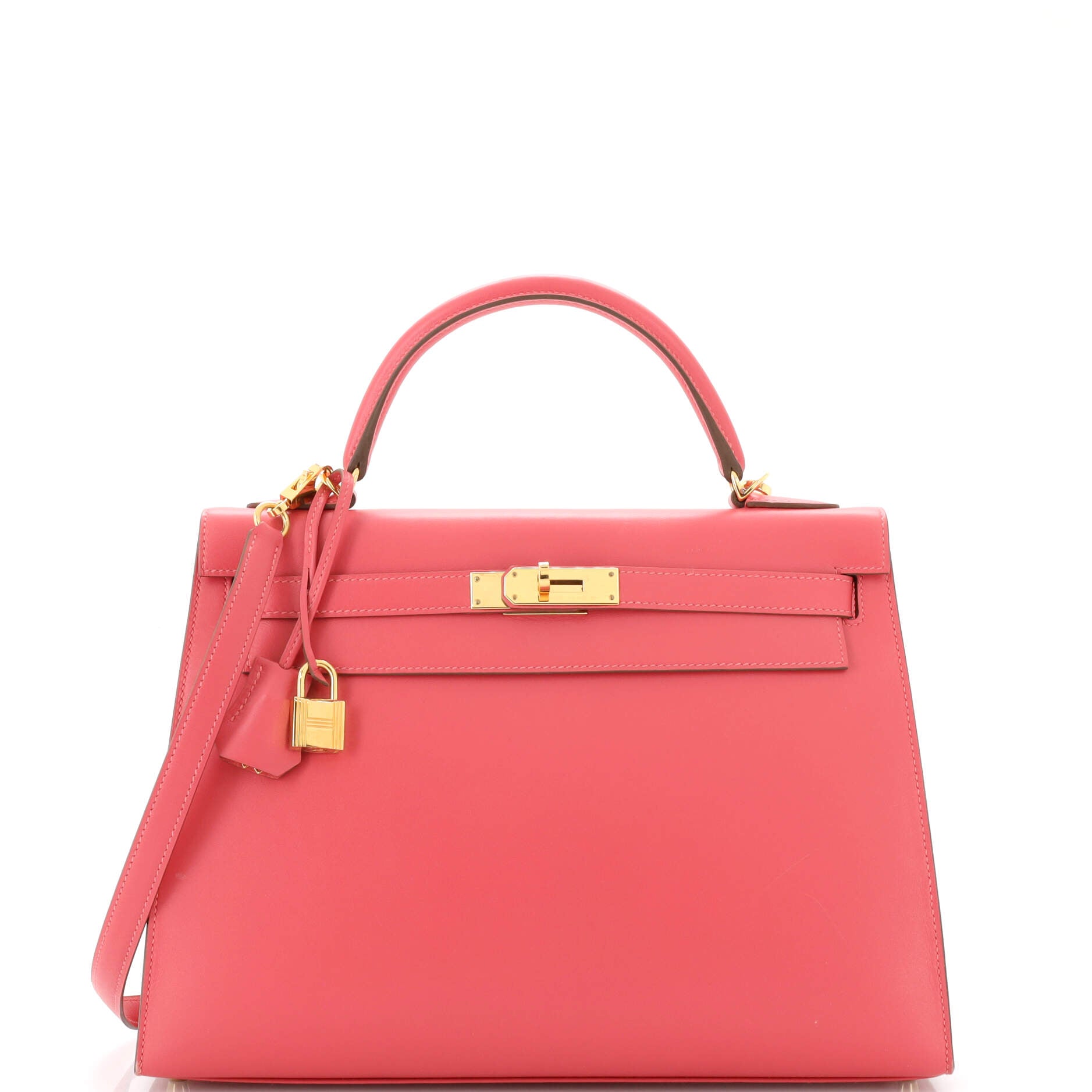 Kelly Handbag Rose Lipstick Tadelakt with Gold Hardware 32