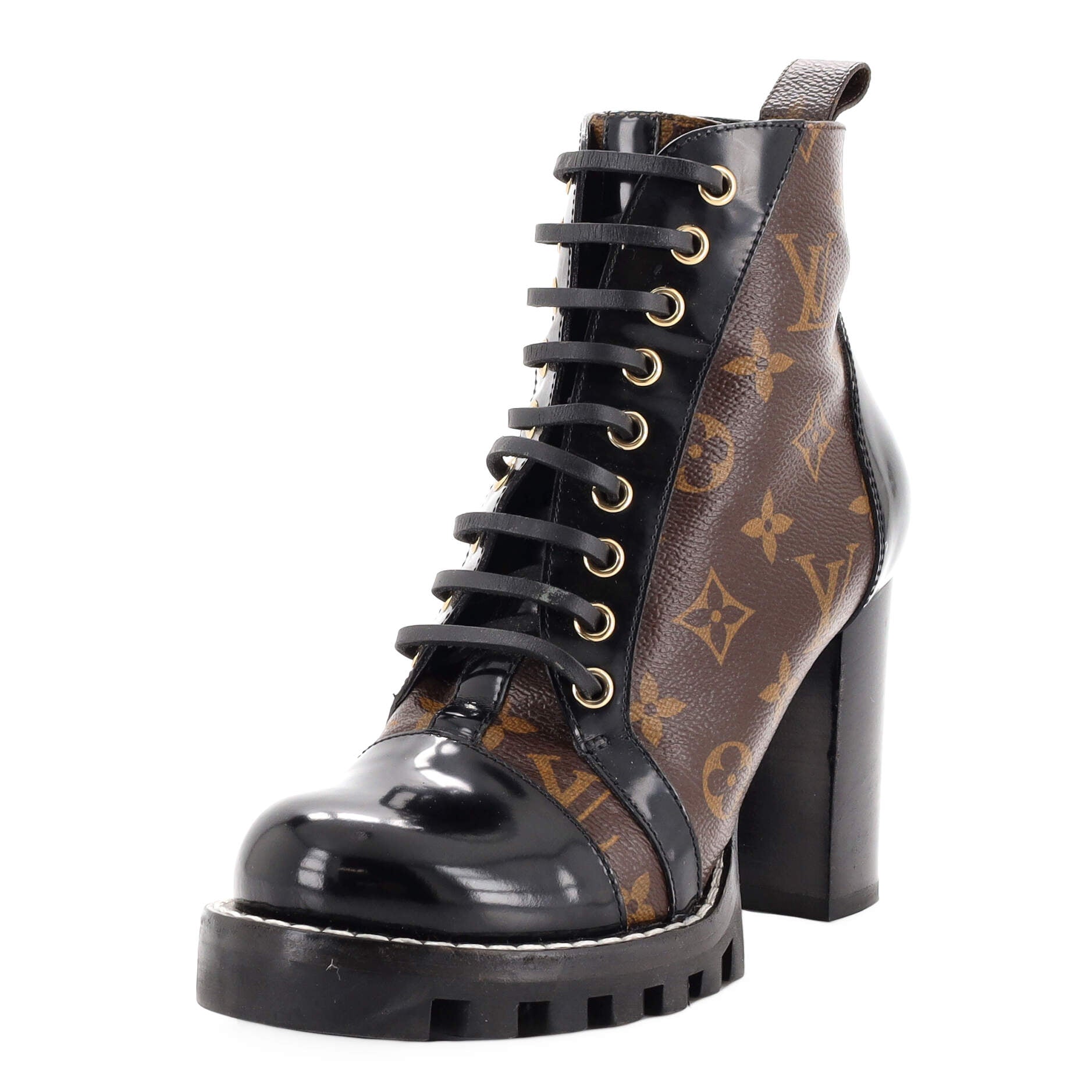 Louis Vuitton Patent Calfskin Monogram Star Trail Ankle Boots Black