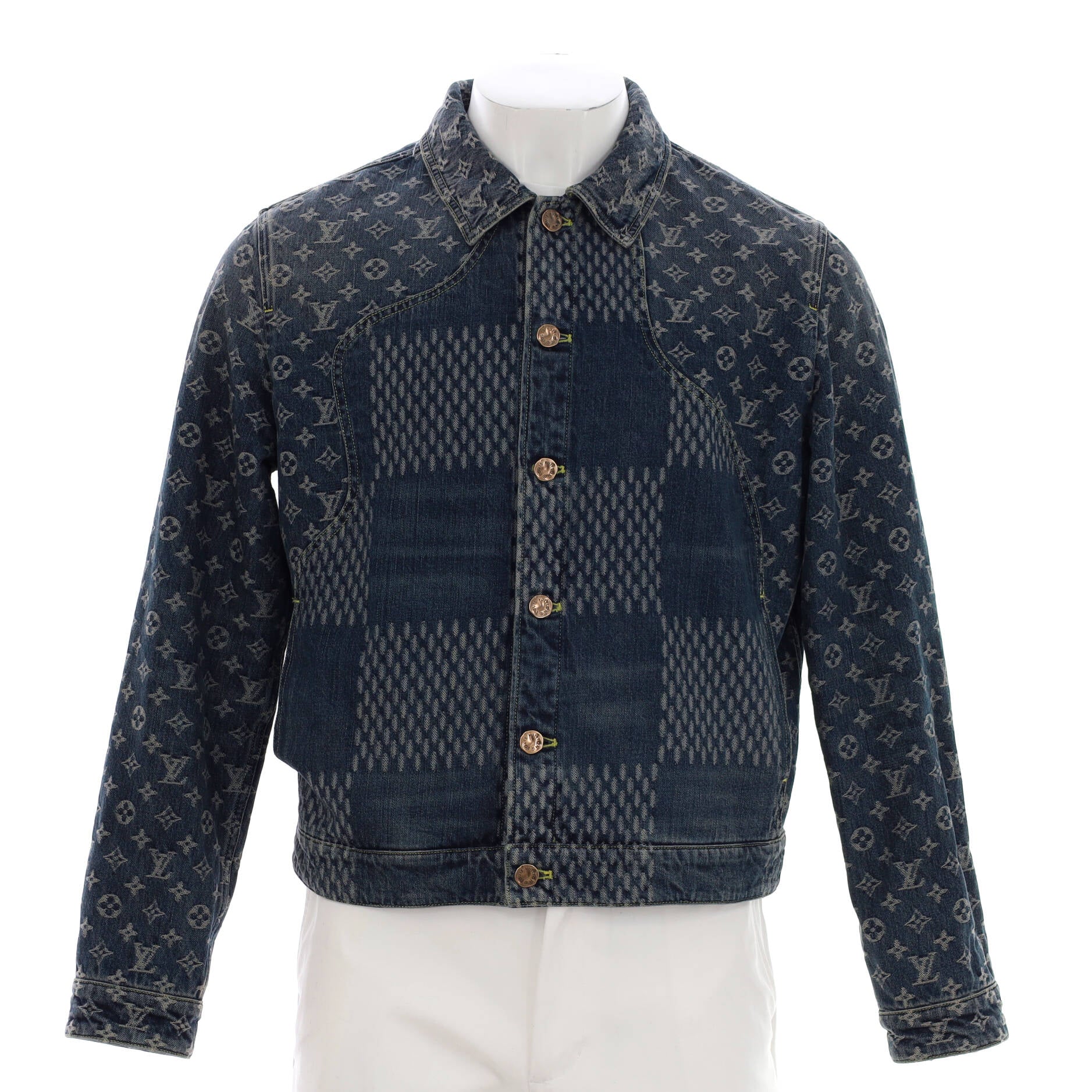 Louis Vuitton Monogram Bandana Mix Leather Denim Jacket - Size