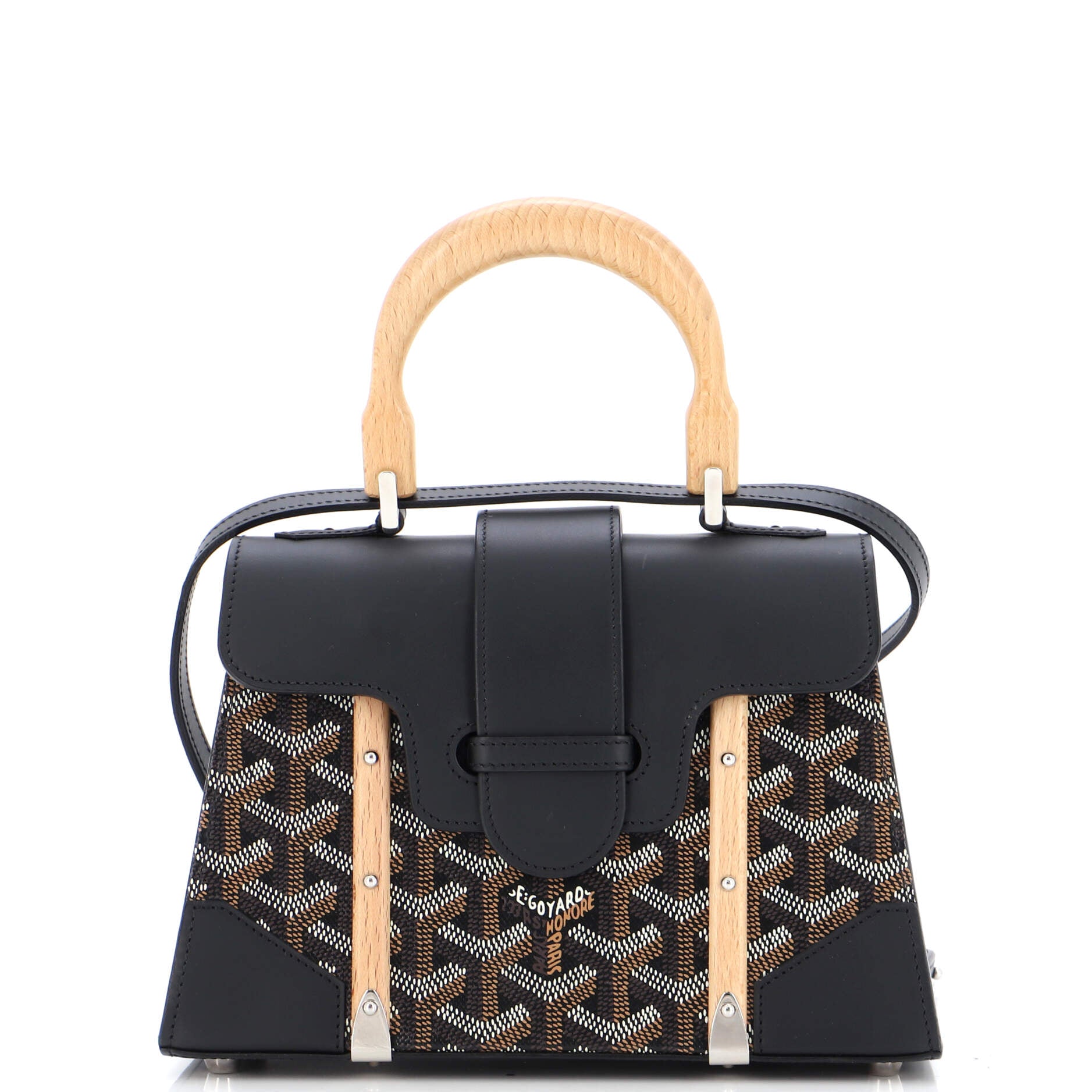 Goyard Saigon Top Handle Bag Coated Canvas with Leather PM Black