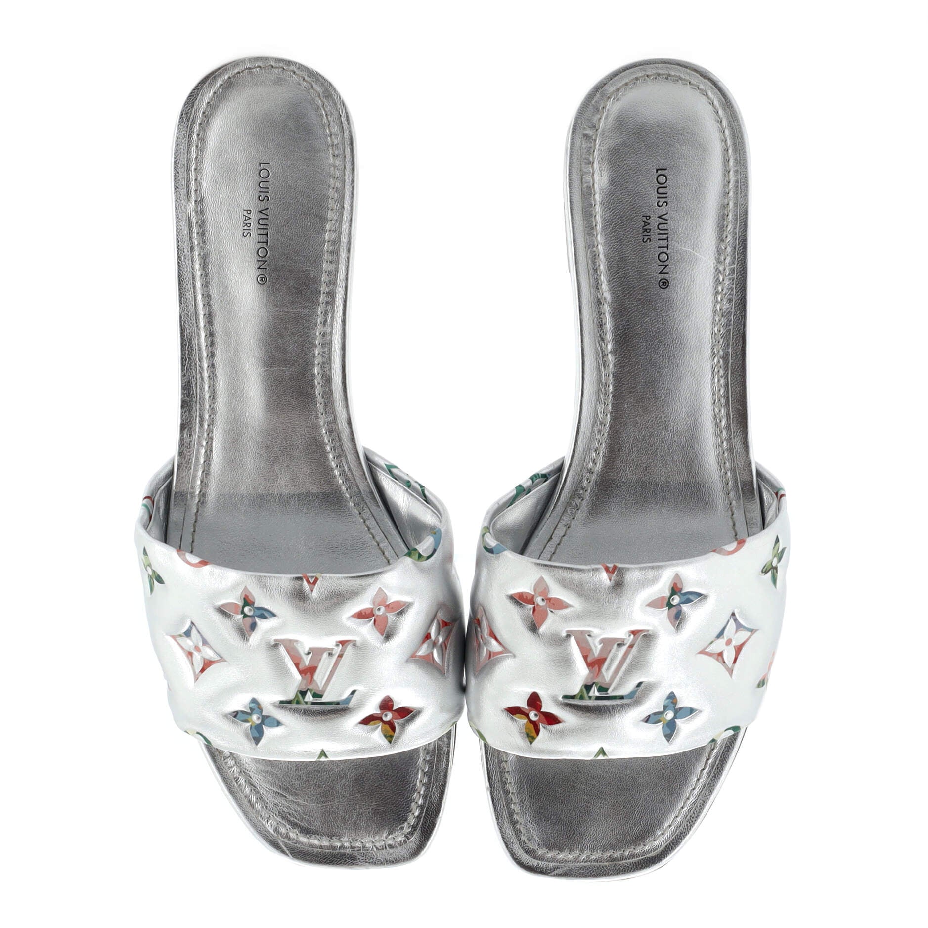 Louis Vuitton Revival Monogram-embossed Leather Flat Mules in White