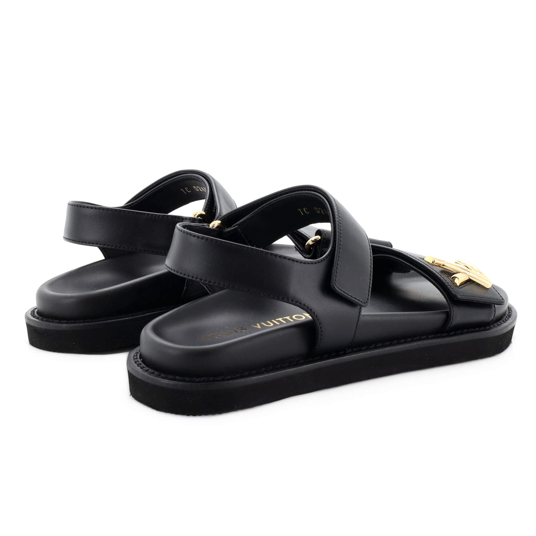 Louis Vuitton, Shoes, Louis Vuitton Paseo Sandal Shearling Slide 375  Black Leather Cream Fur Clog