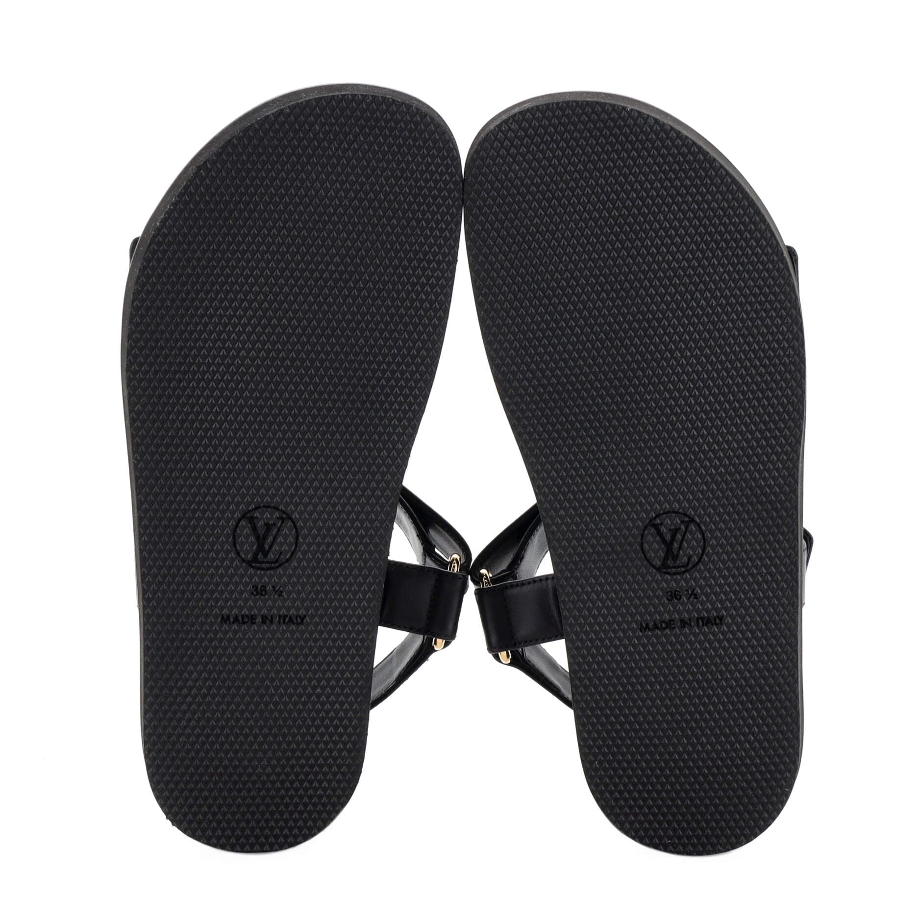 LOUIS VUITTON Calfskin Padded Nylon Monogram Paseo Flat Comfort Sandals 36  Black 1297611